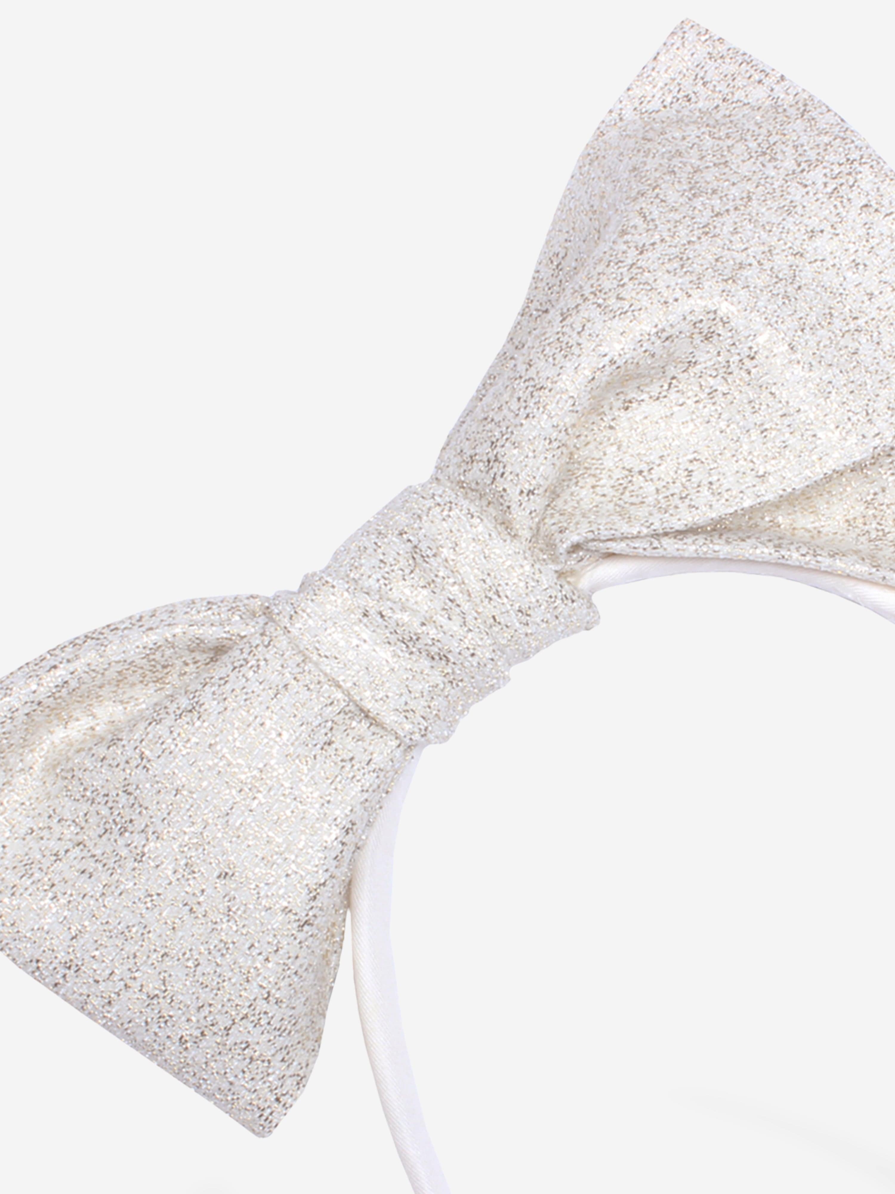 Jessie And James Girls Origami Jacquard Bow Headband in Gold