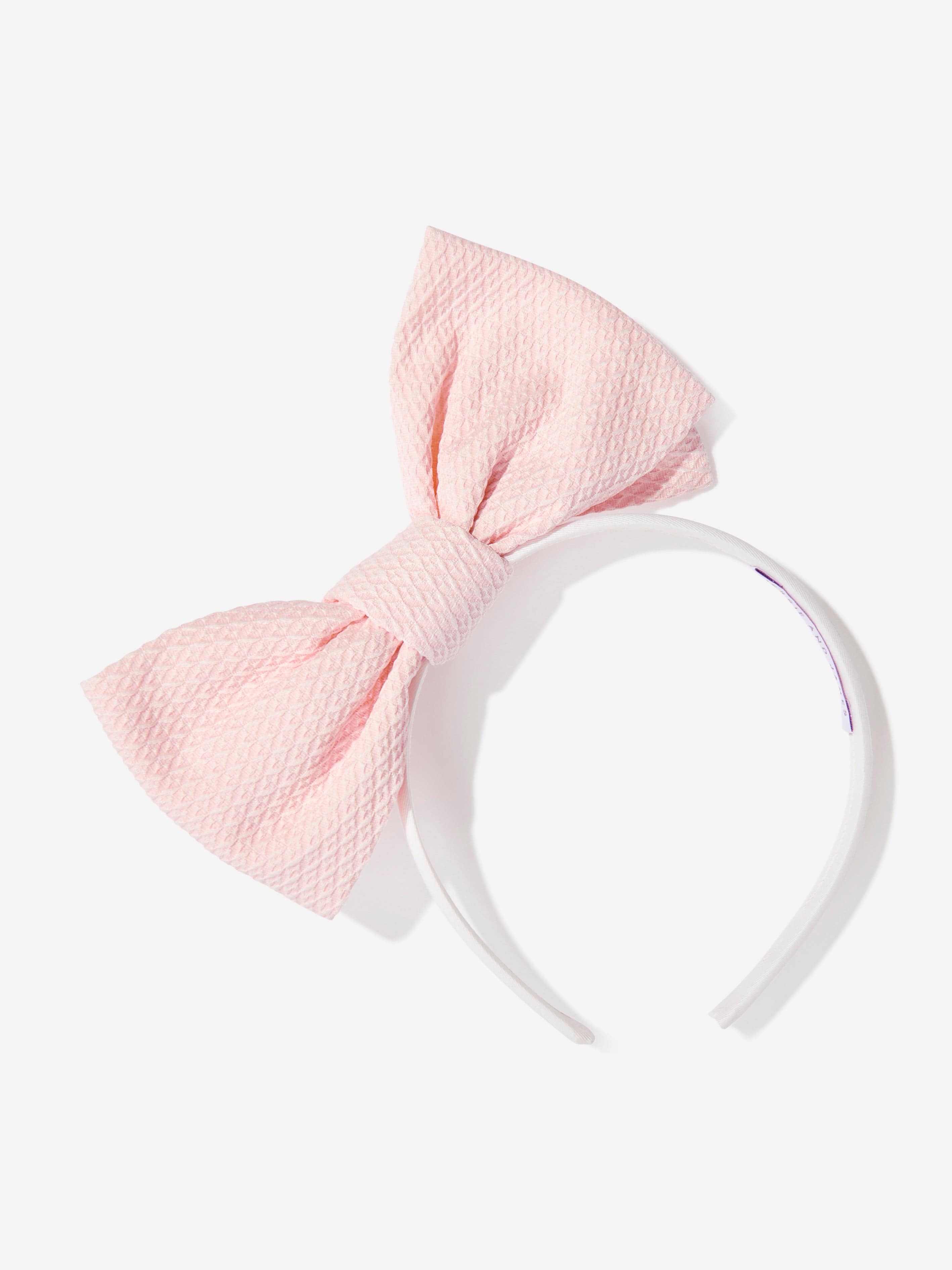 Jessie And James Girls Origami Dotty Jacquard Bow Headband in Pink