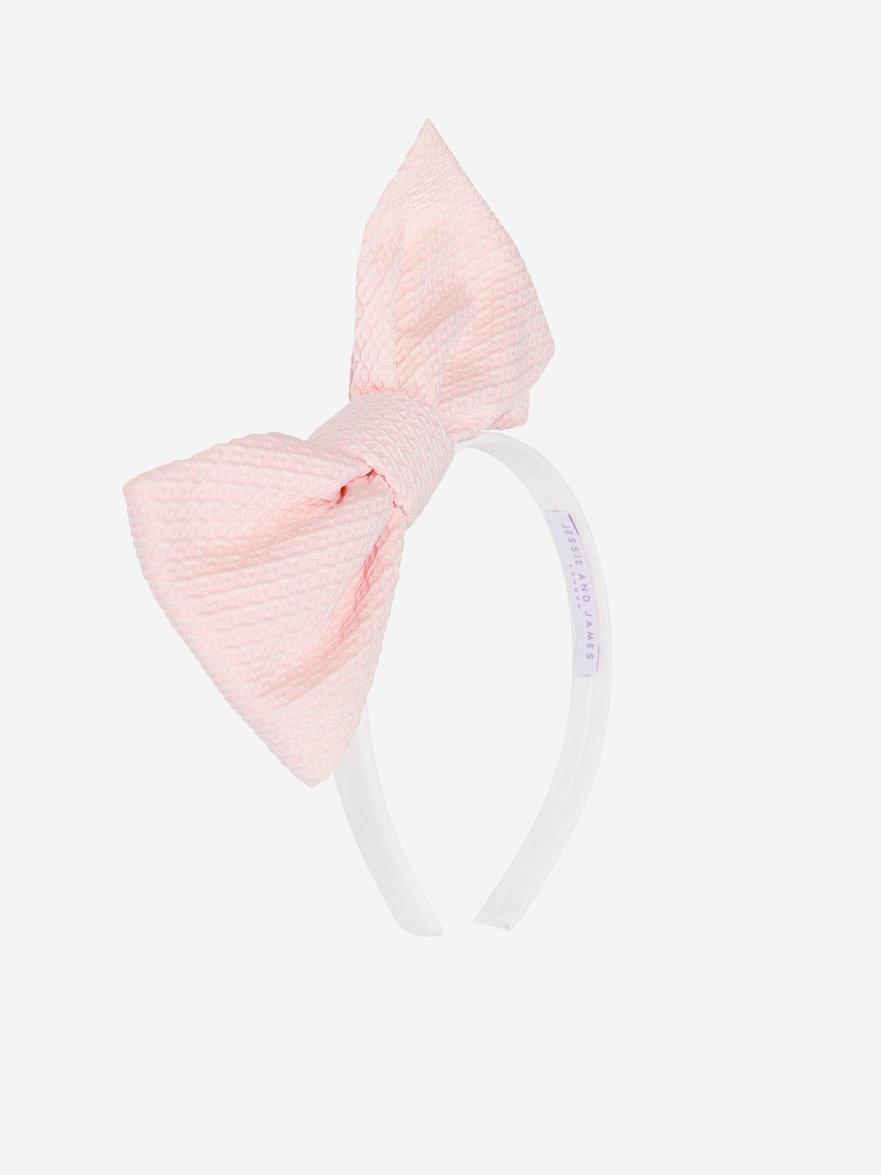 Jessie And James Girls Origami Dotty Jacquard Bow Headband in Pink
