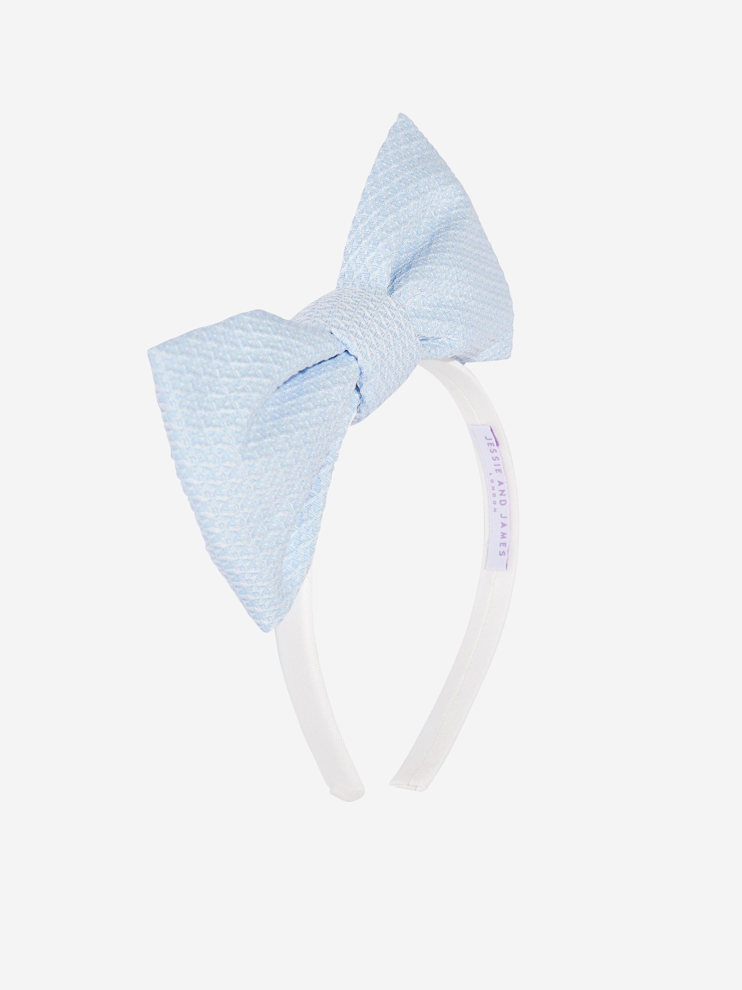 Jessie And James Girls Origami Dotty Jacquard Bow Headband in Blue