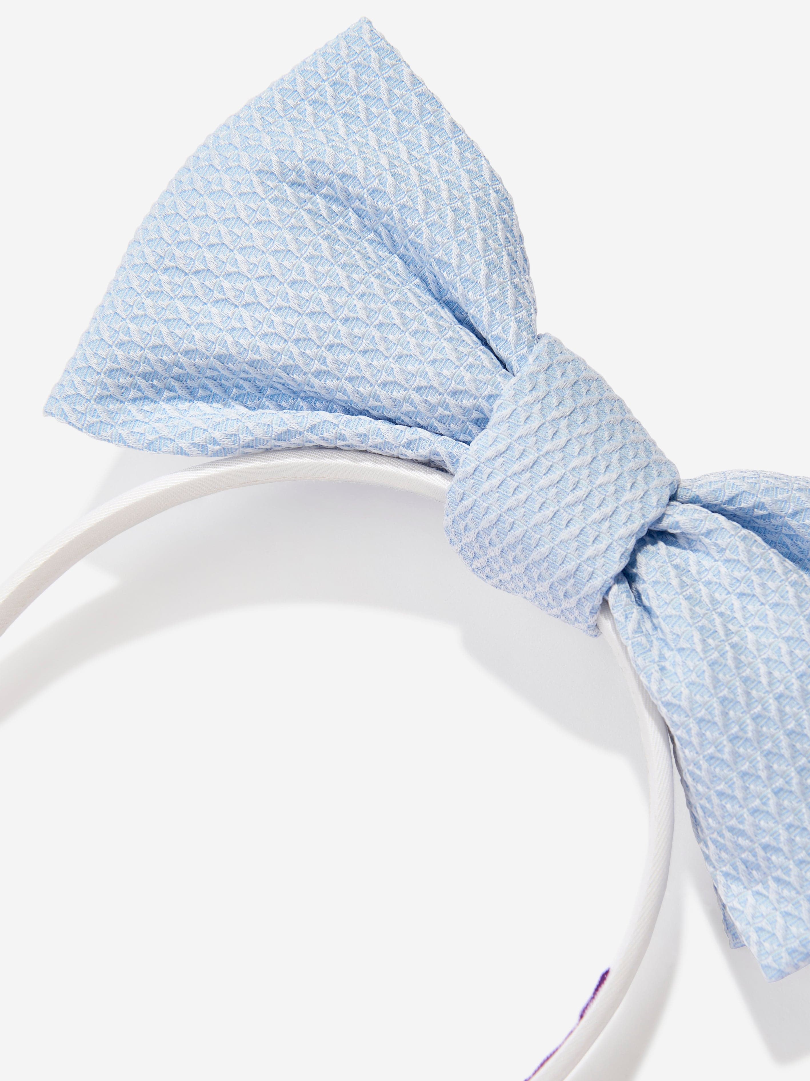 Jessie And James Girls Origami Dotty Jacquard Bow Headband in Blue