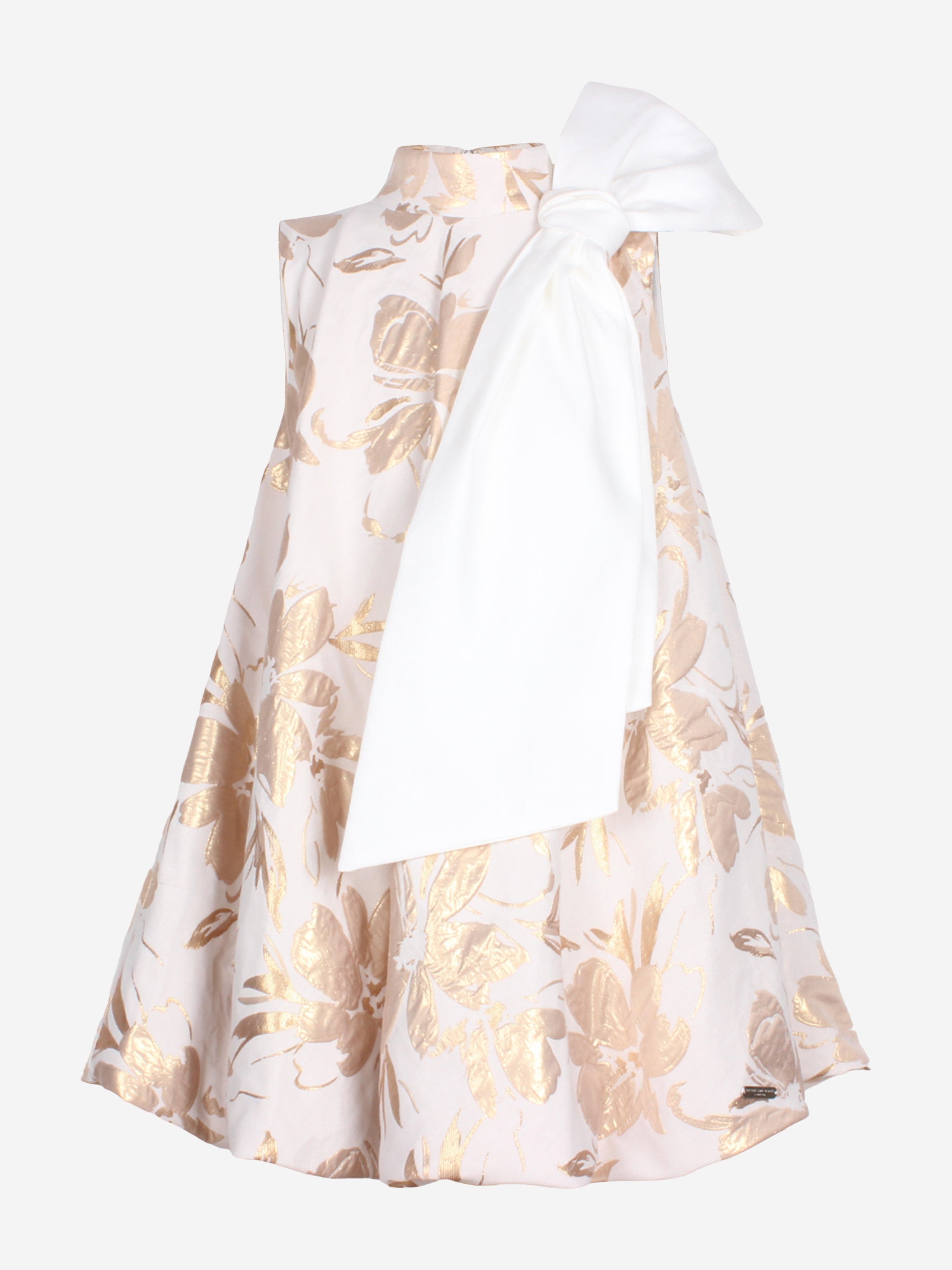 Jessie And James Girls Abstract Floral Jacquard Dress in Gold