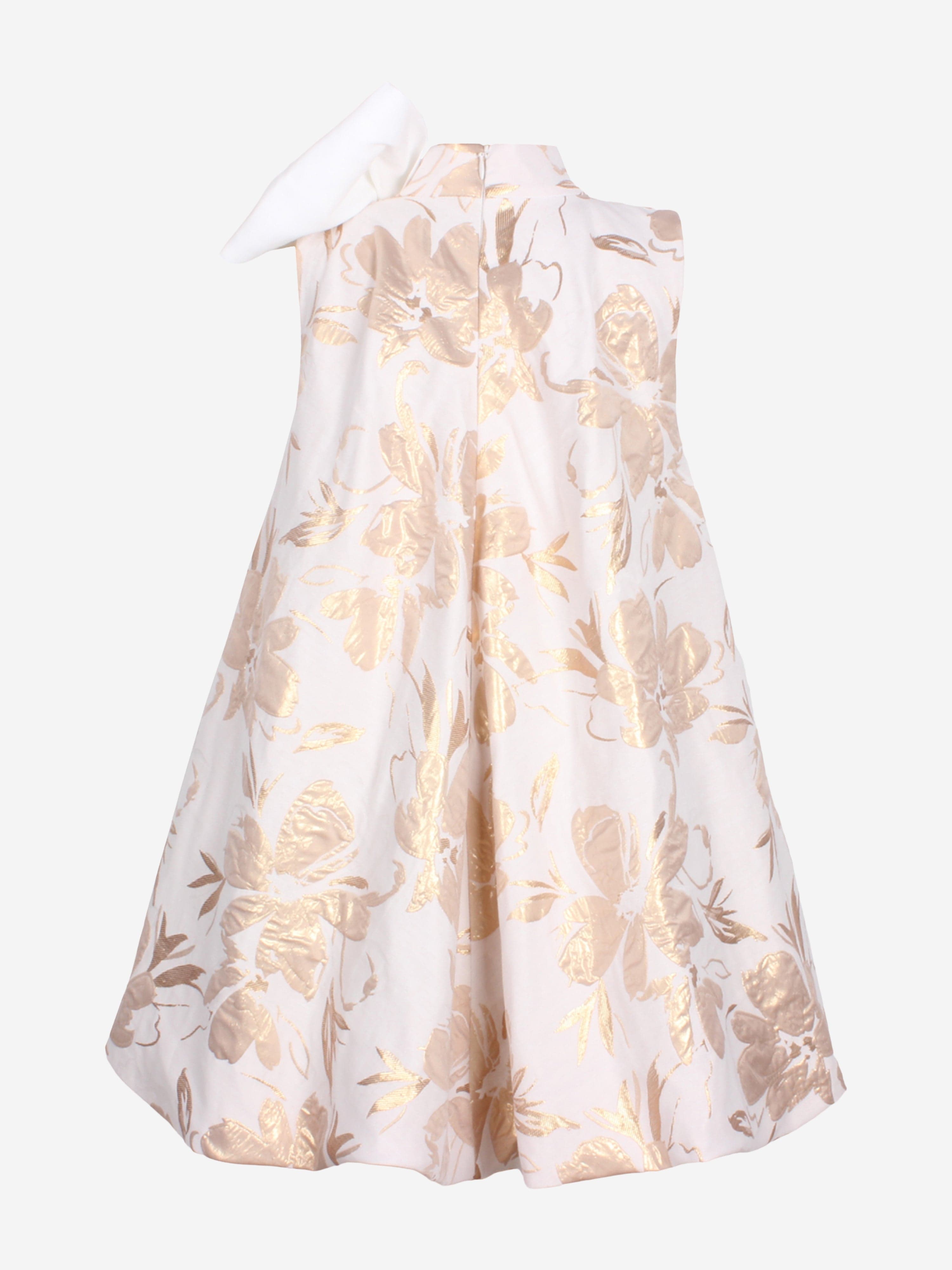 Jessie And James Girls Abstract Floral Jacquard Dress in Gold