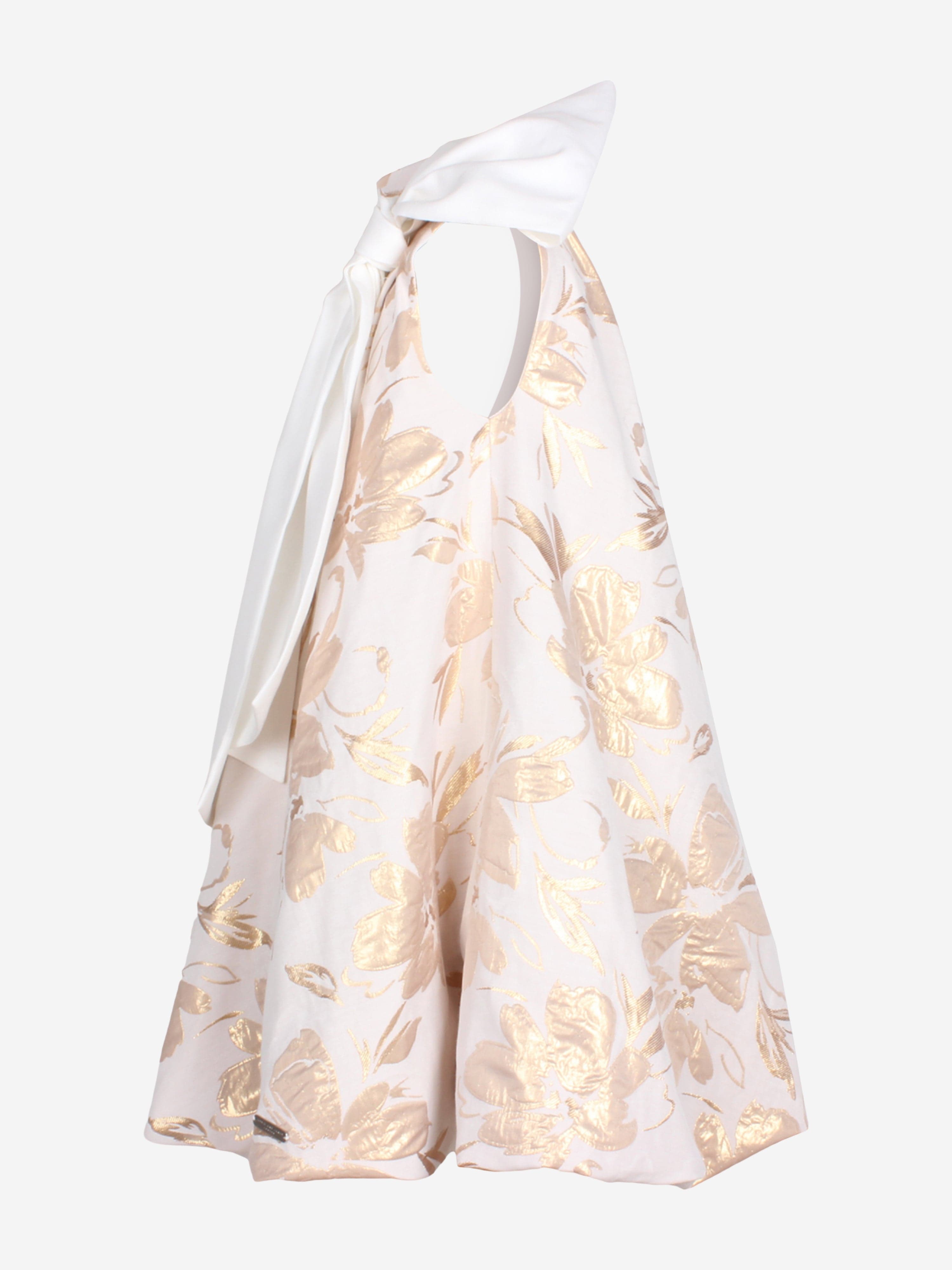 Jessie And James Girls Abstract Floral Jacquard Dress in Gold