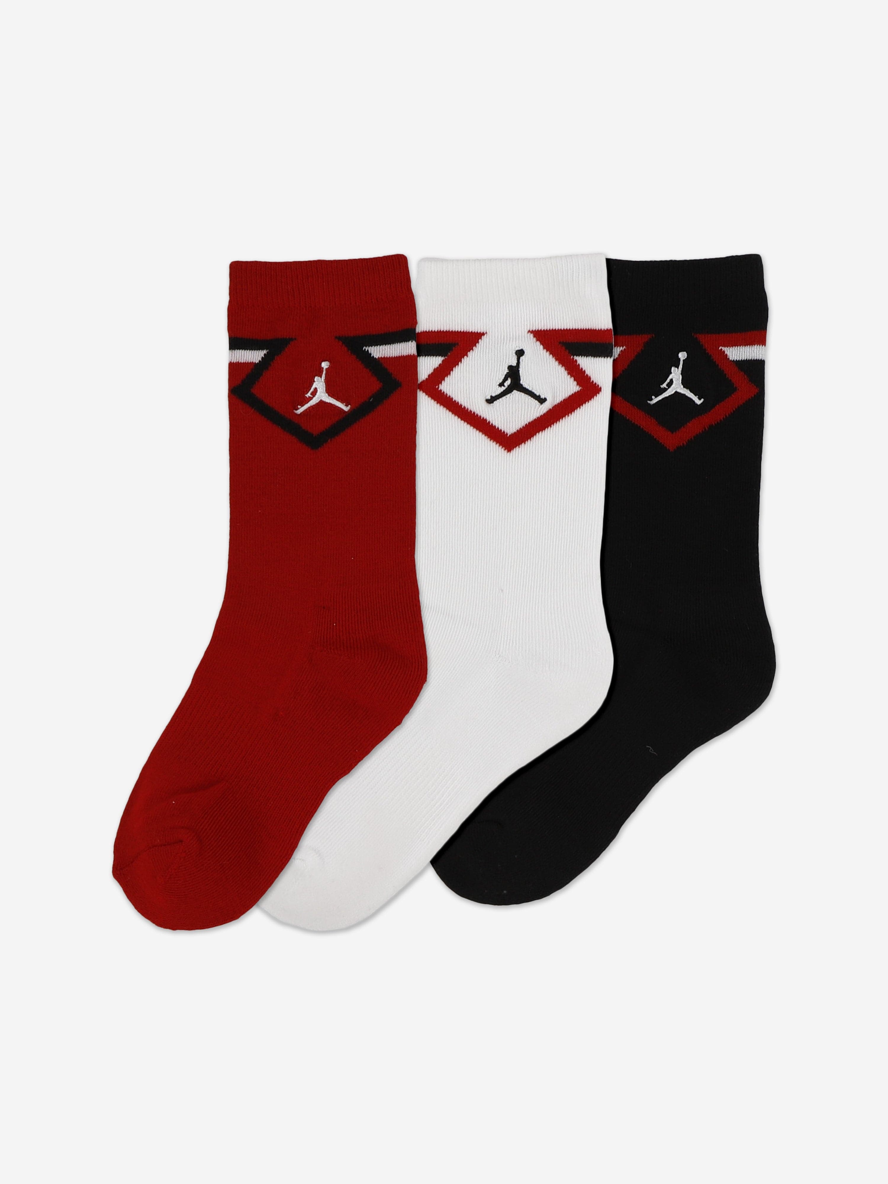 Jordan Kids Diamond 3 Pack Crew Socks Set in Red