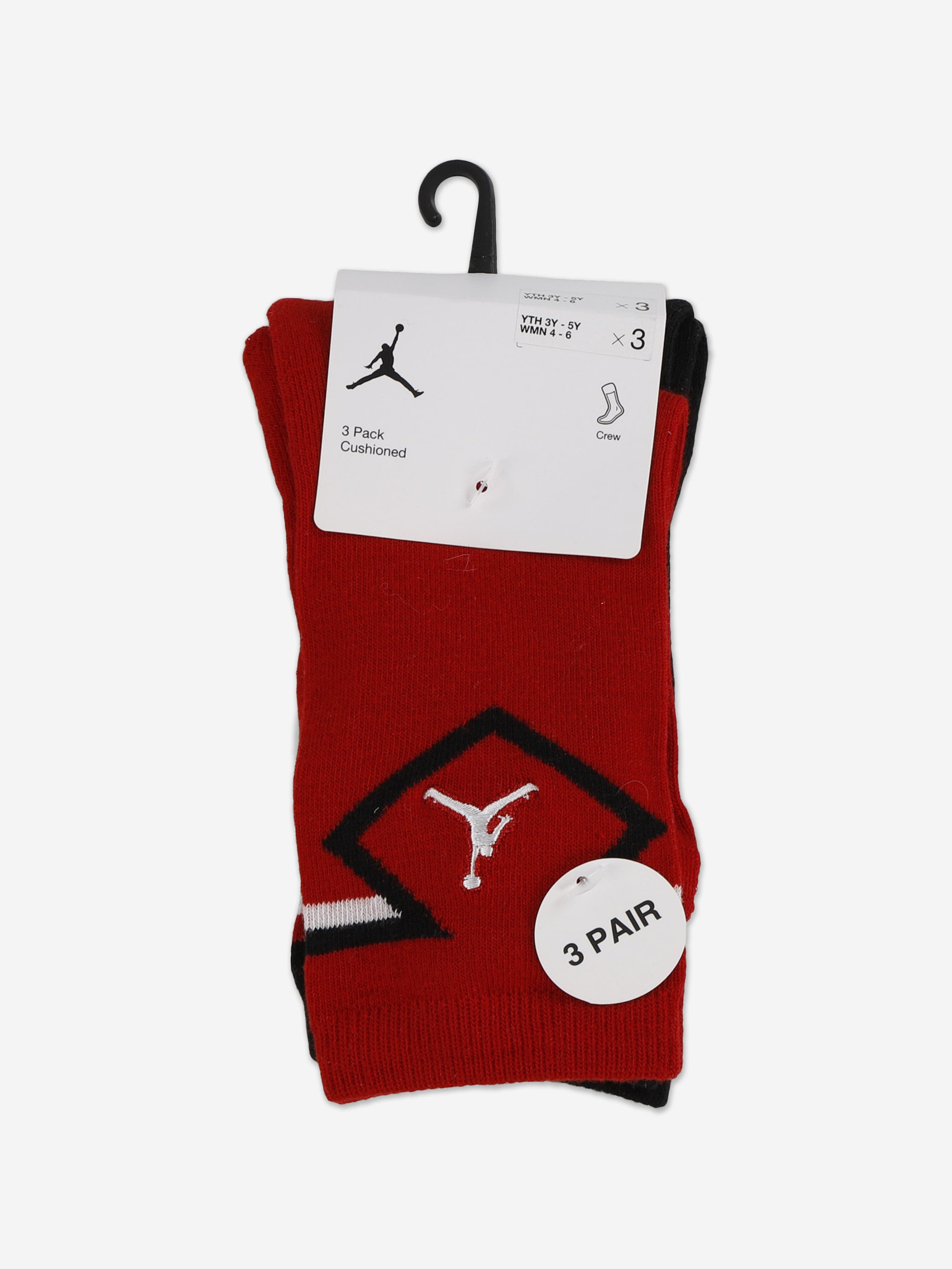 Jordan Kids Diamond 3 Pack Crew Socks Set in Red