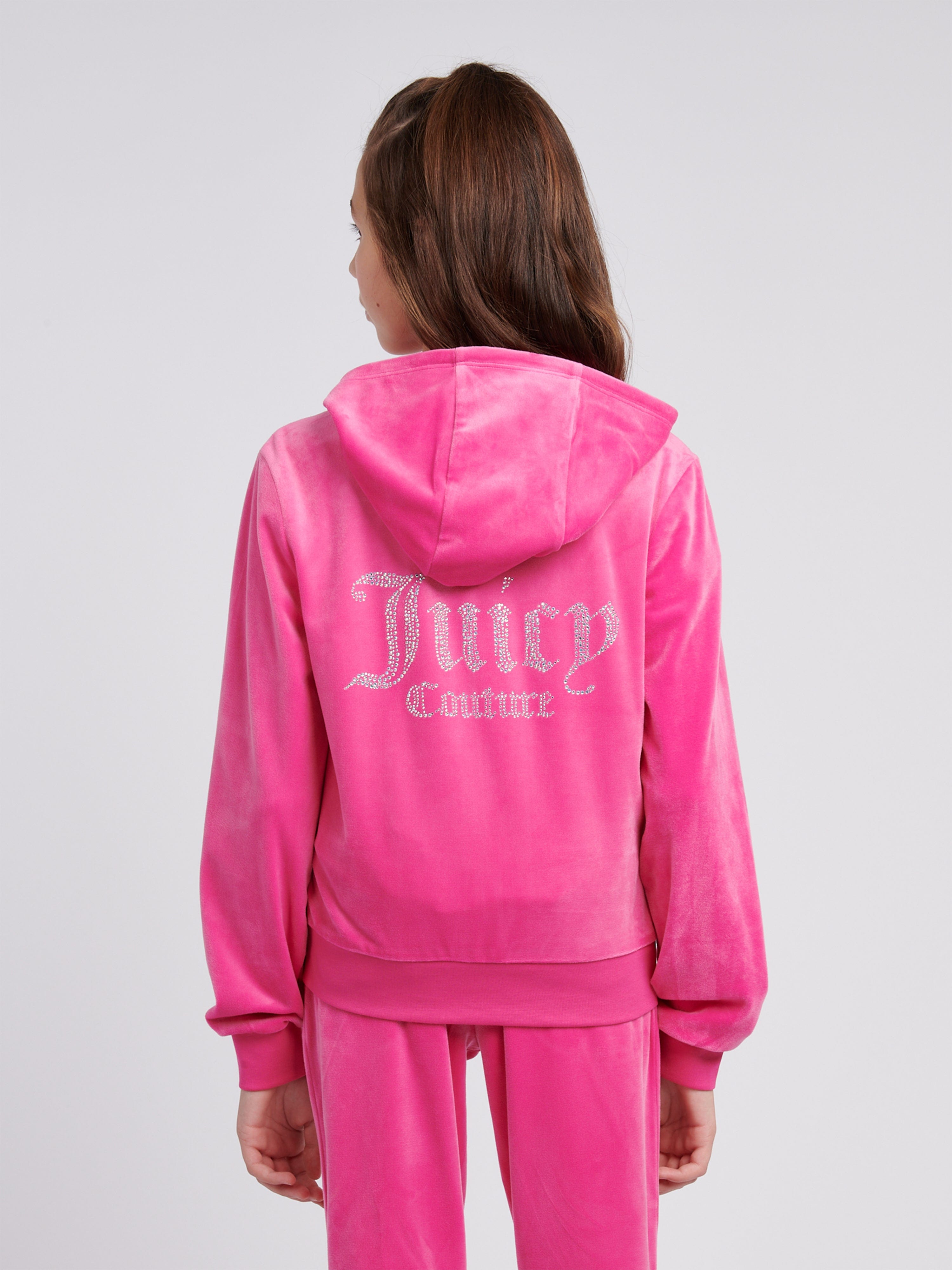 Girls Diamante Logo Zip Up Top in Pink