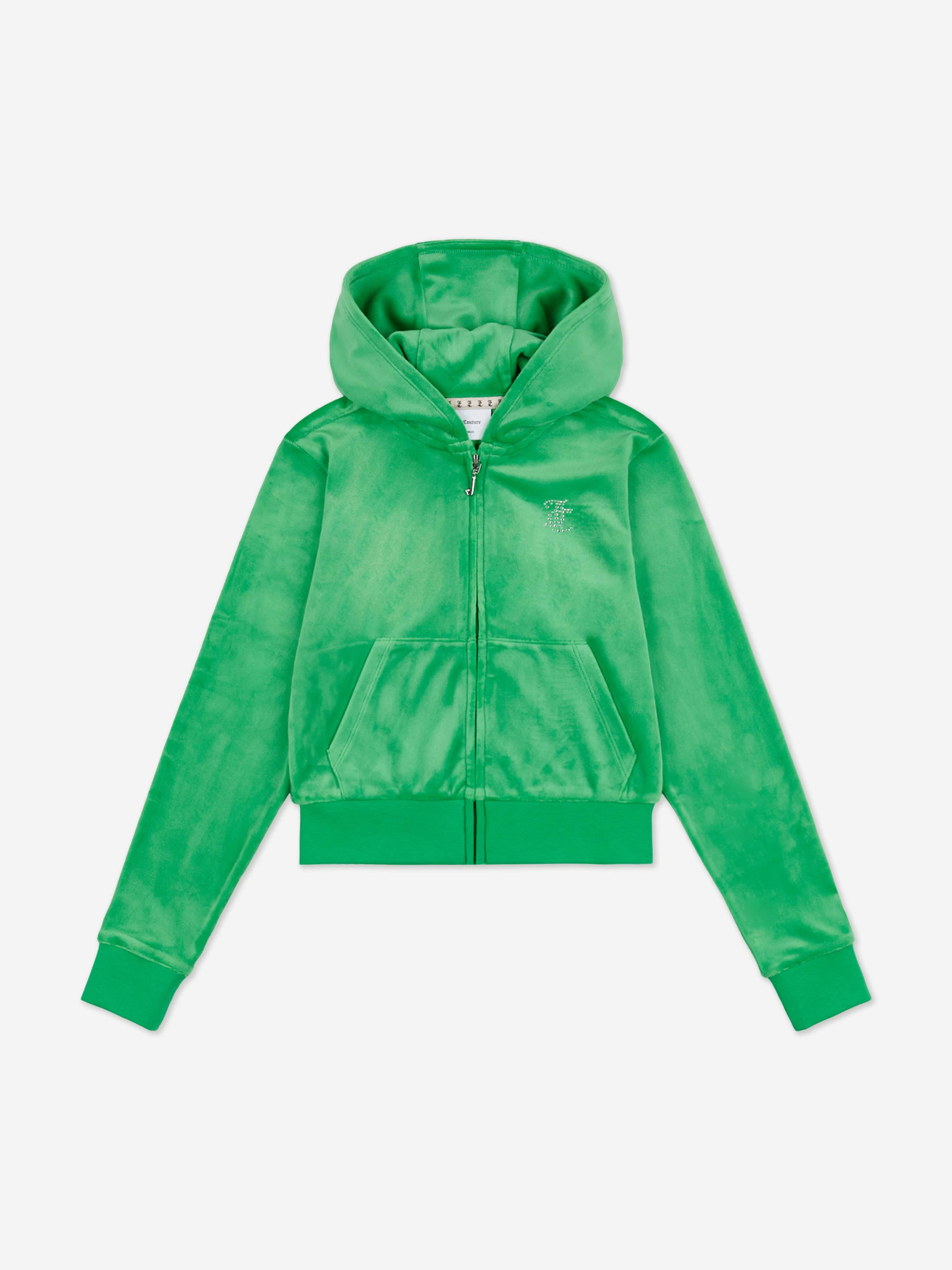 Girls Diamante Logo Zip Up Top in Green