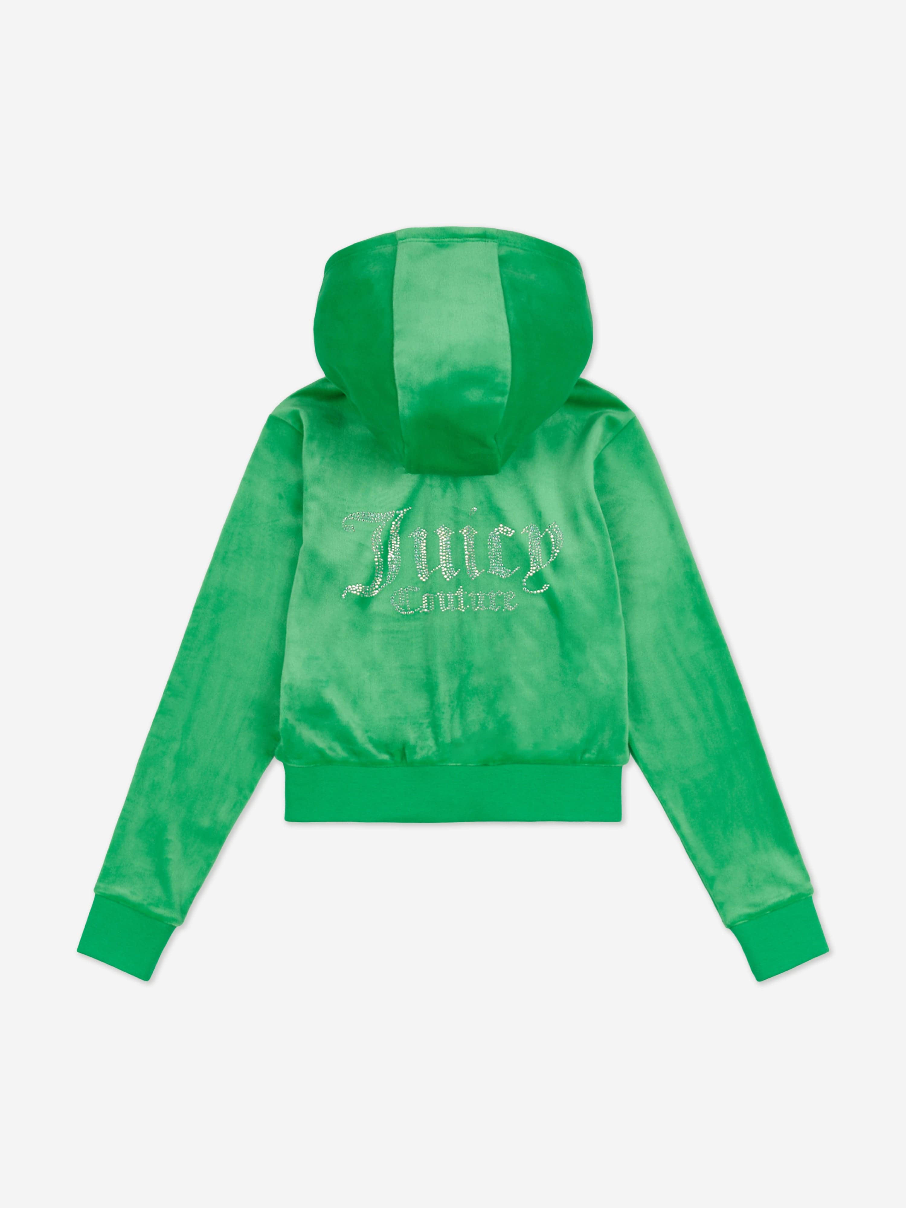 Girls Diamante Logo Zip Up Top in Green