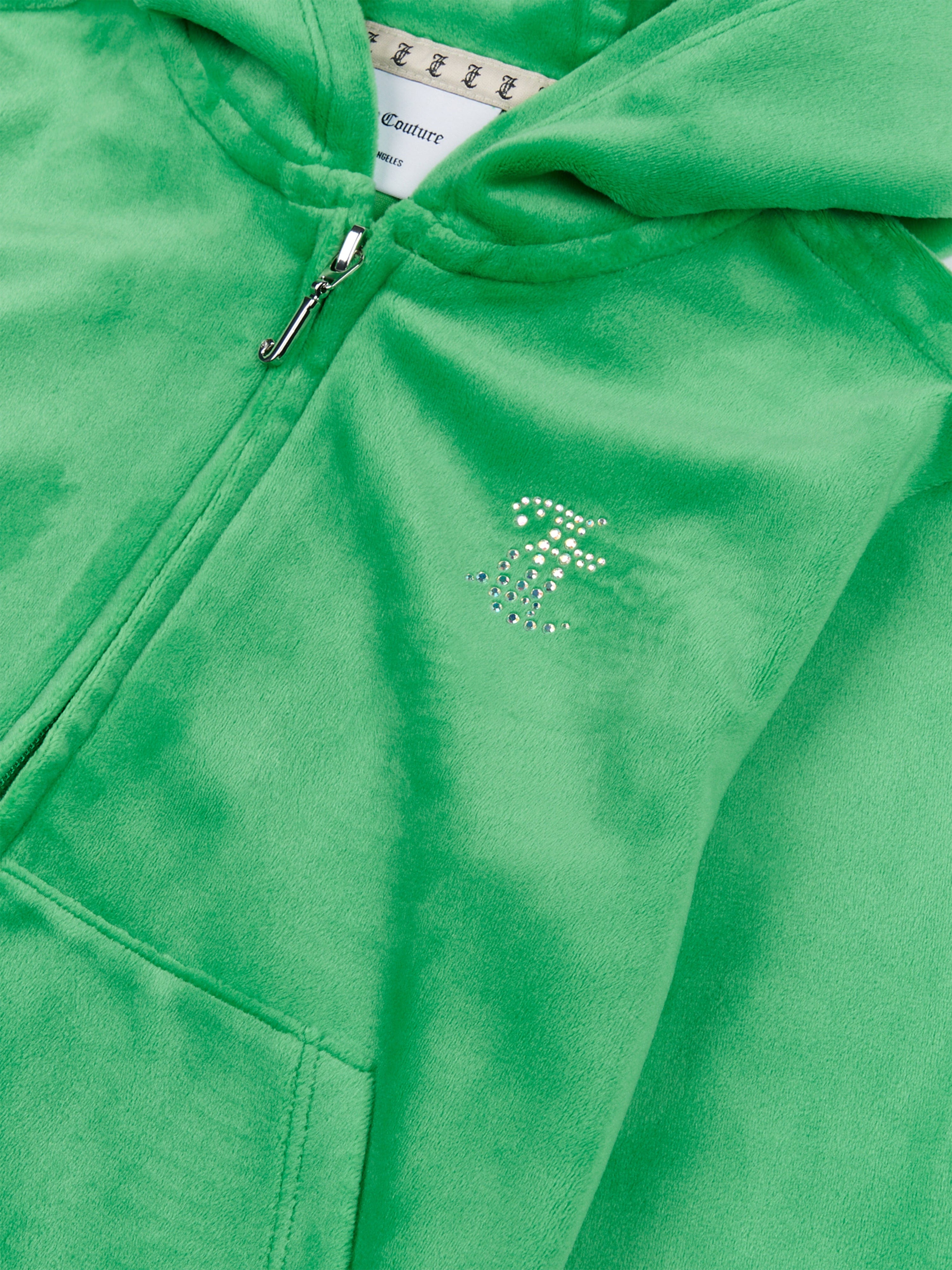 Girls Diamante Logo Zip Up Top in Green