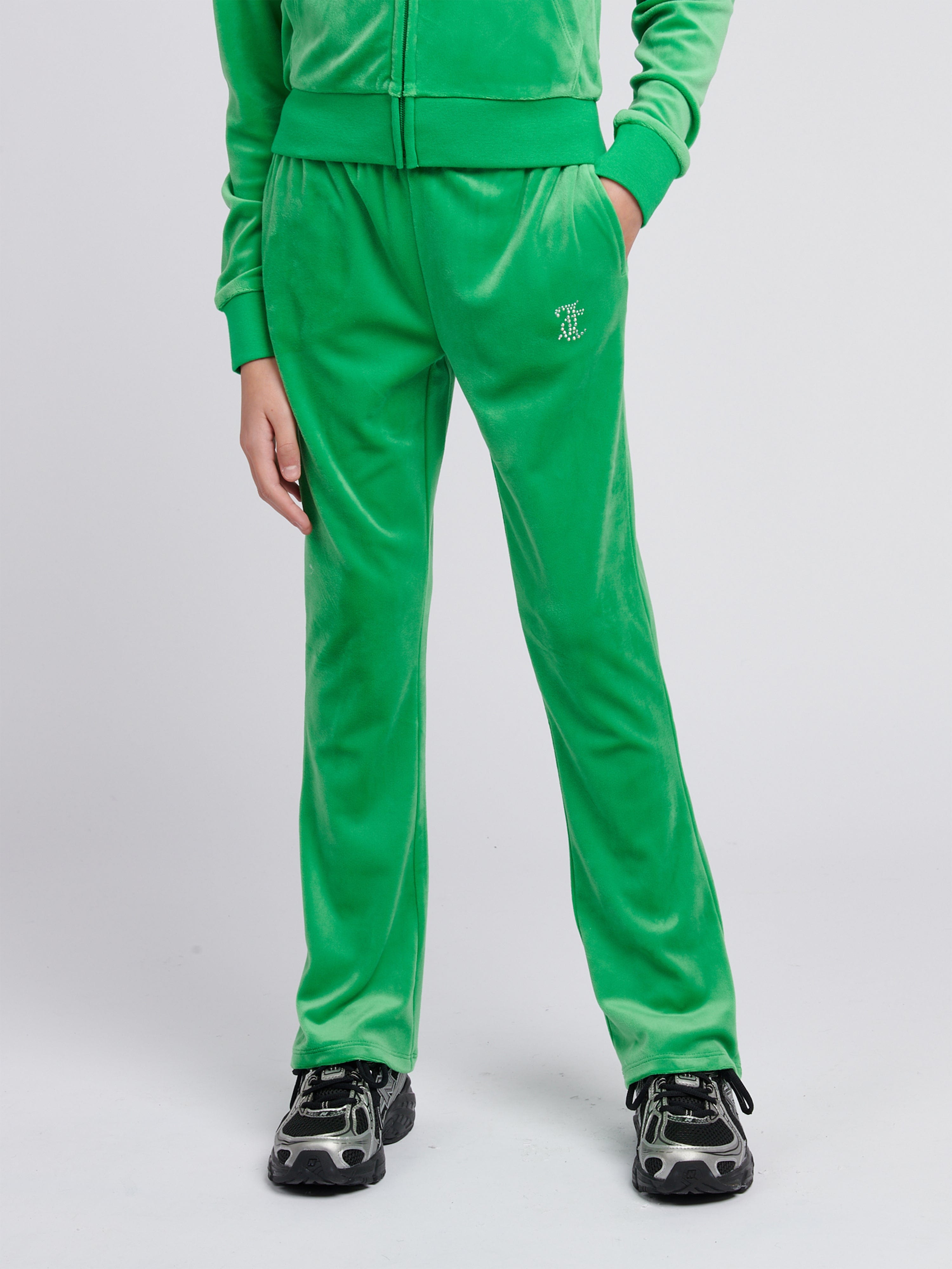 Girls Diamante Bootcut Joggers in Green