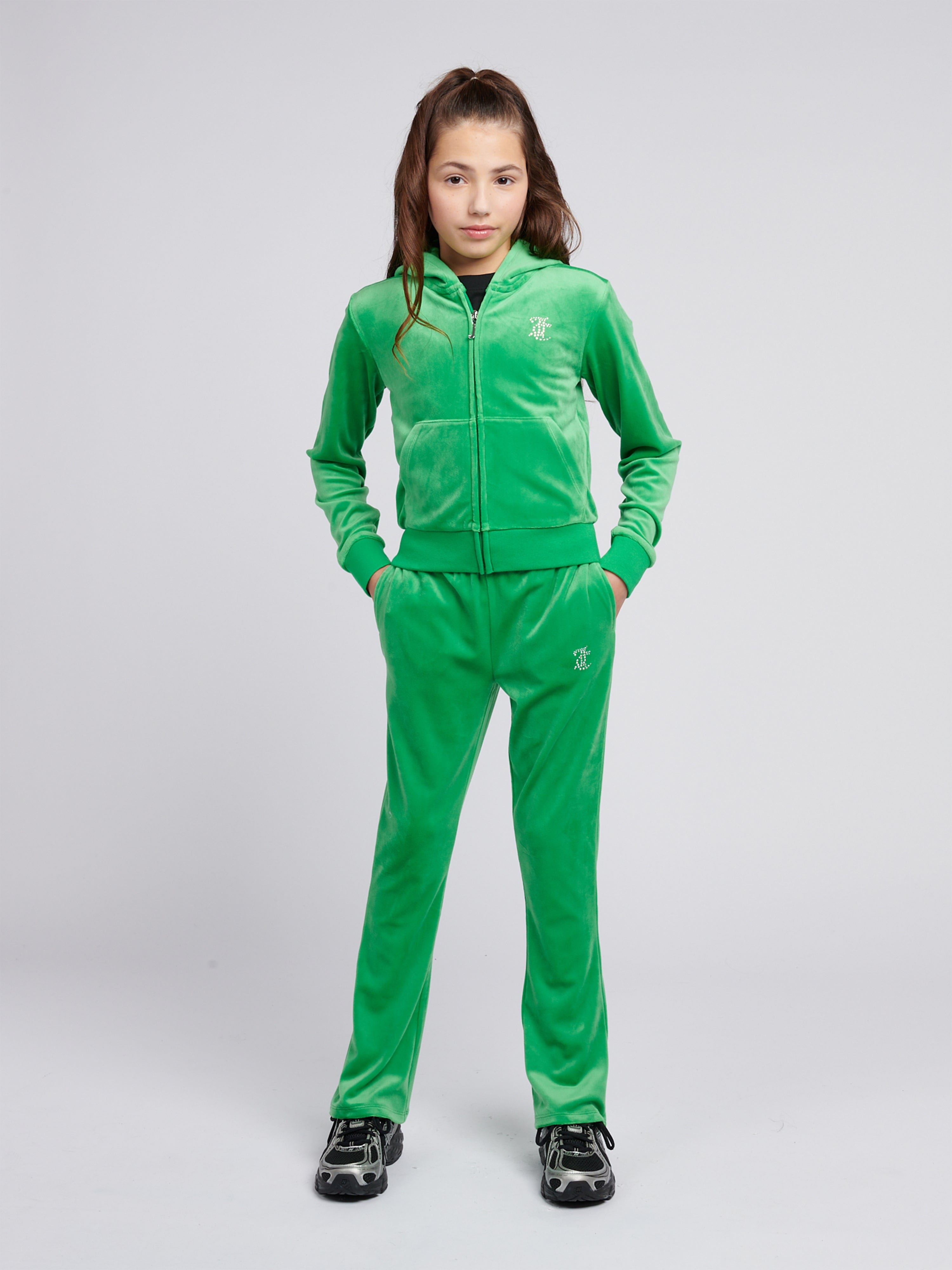 Girls Diamante Bootcut Joggers in Green