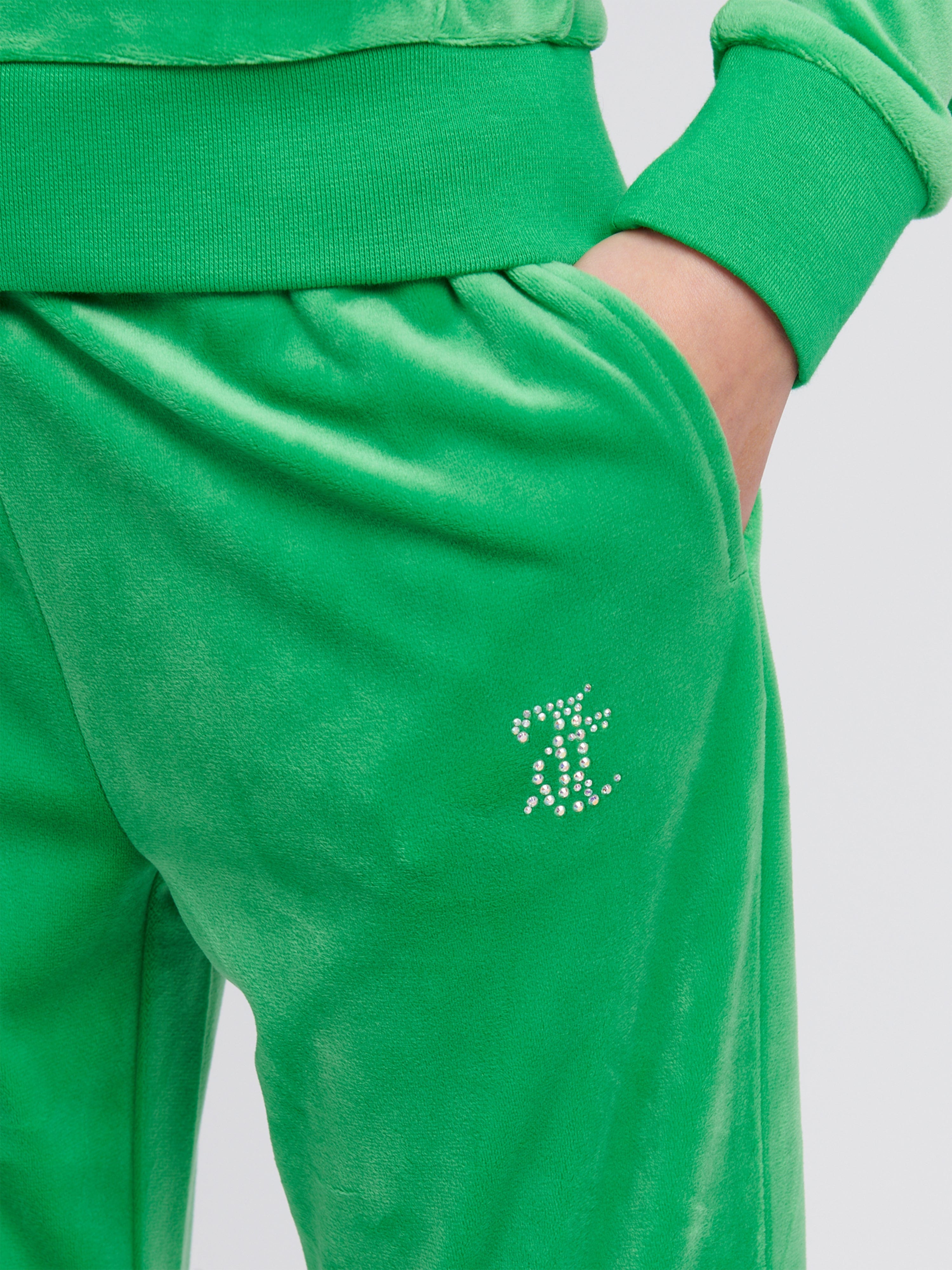 Girls Diamante Bootcut Joggers in Green