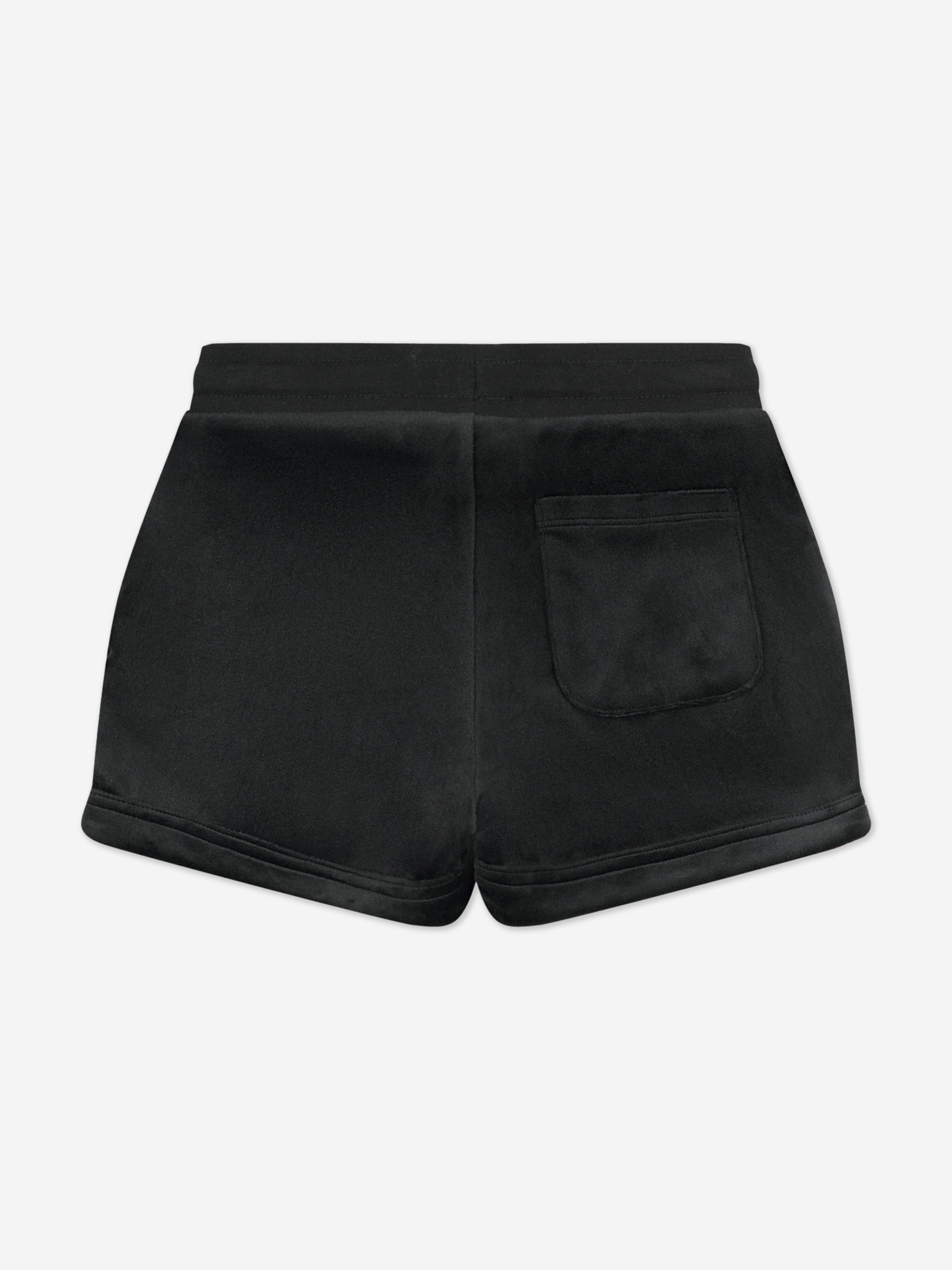 Girls Diamante Velour Fold Up Shorts in Black