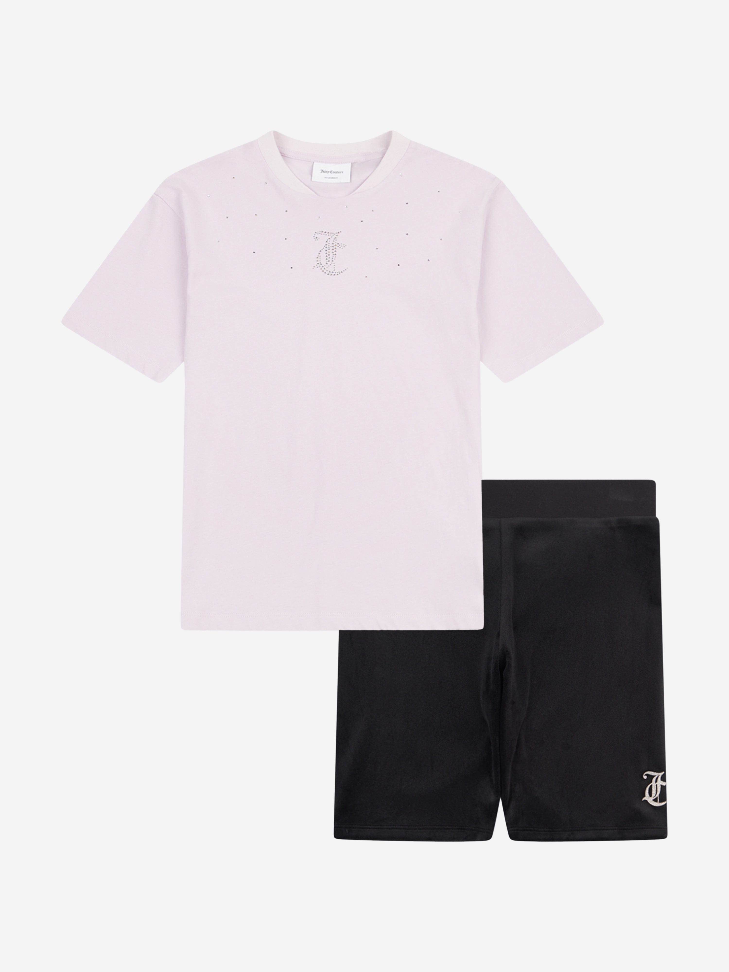 Girls T-Shirt and Velour Cycling Short Set in Black