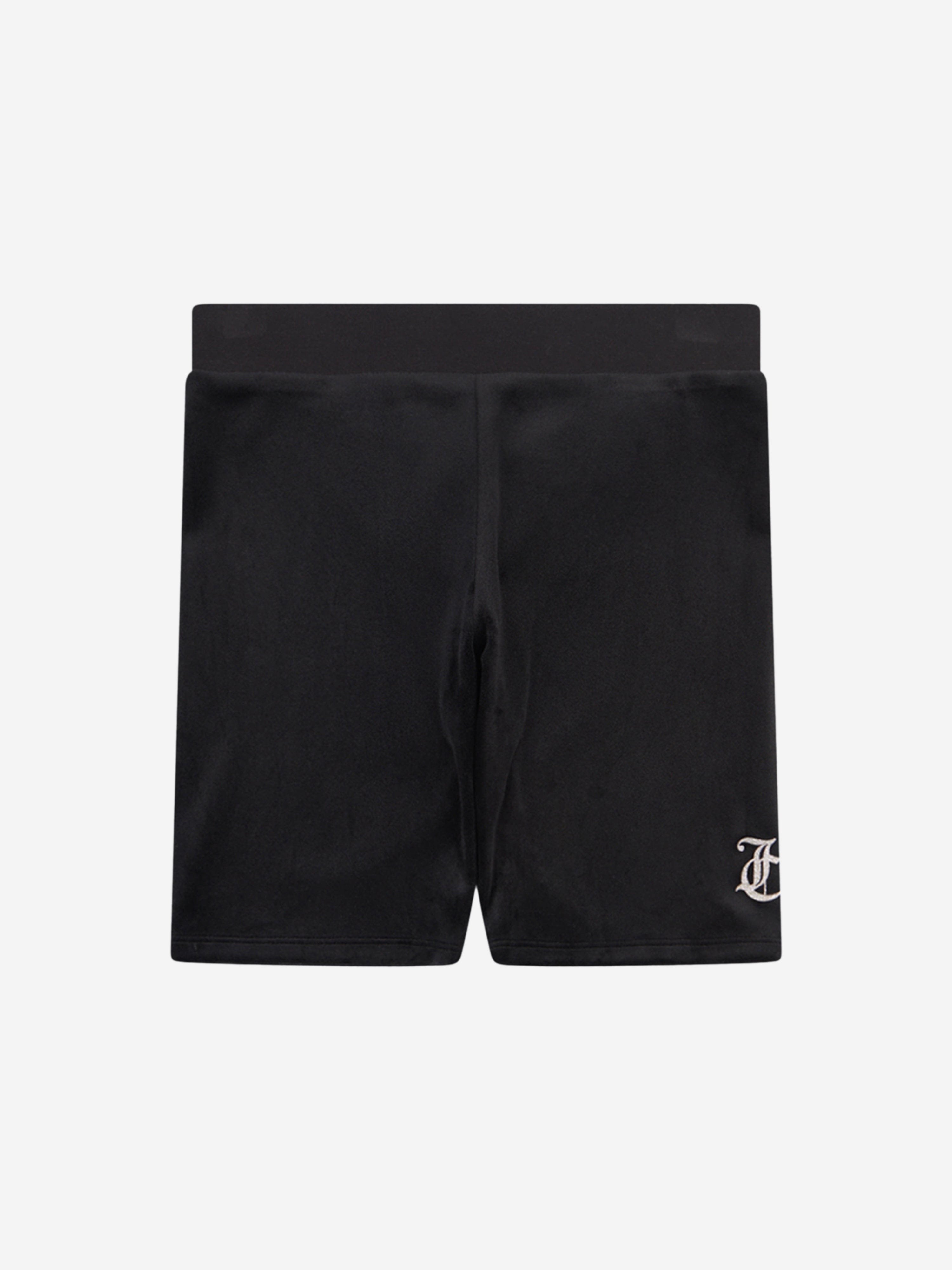 Girls T-Shirt and Velour Cycling Short Set in Black