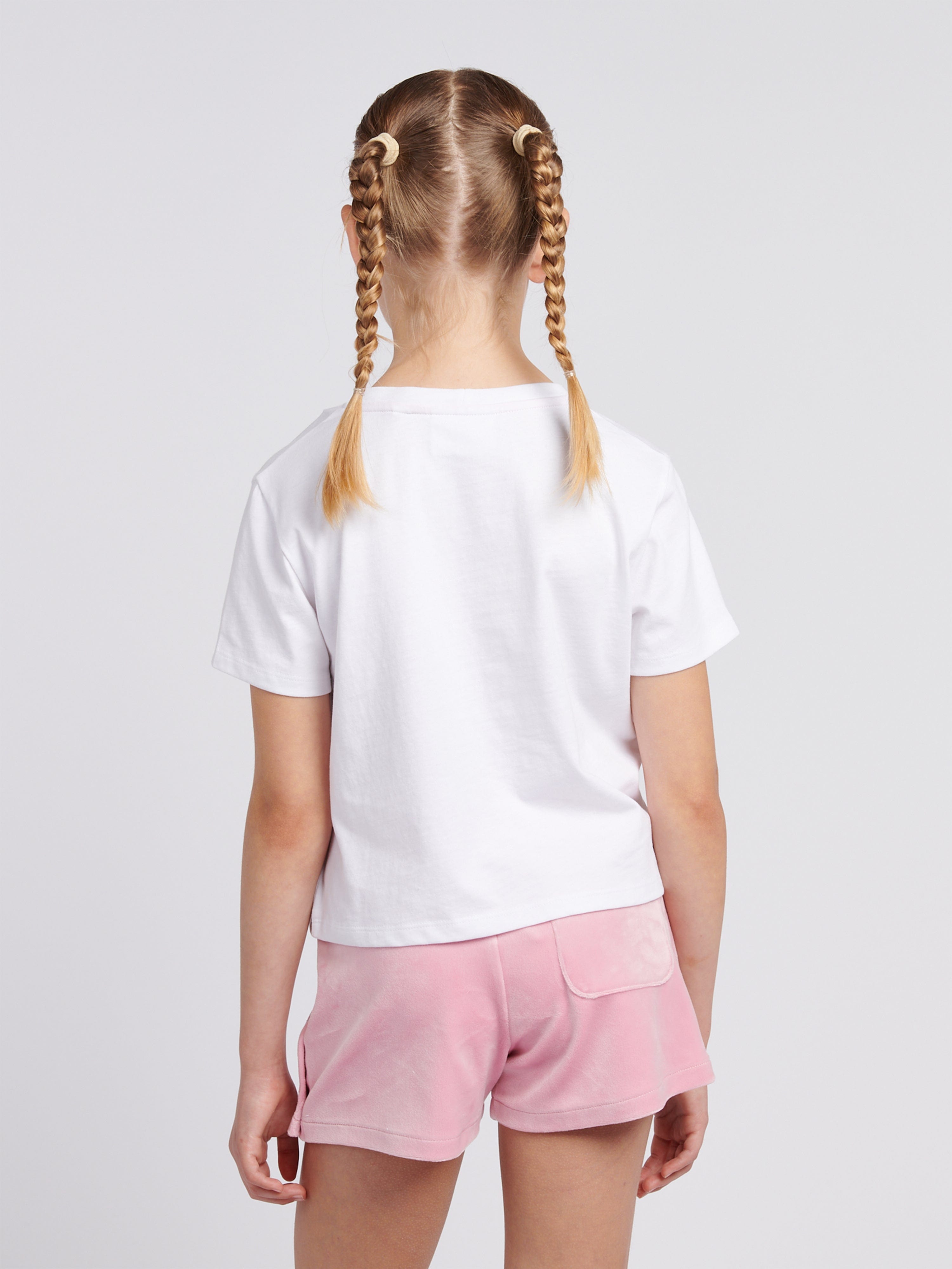 Girls Boxy T-Shirt and Velour Popper Shorts Set in Pink