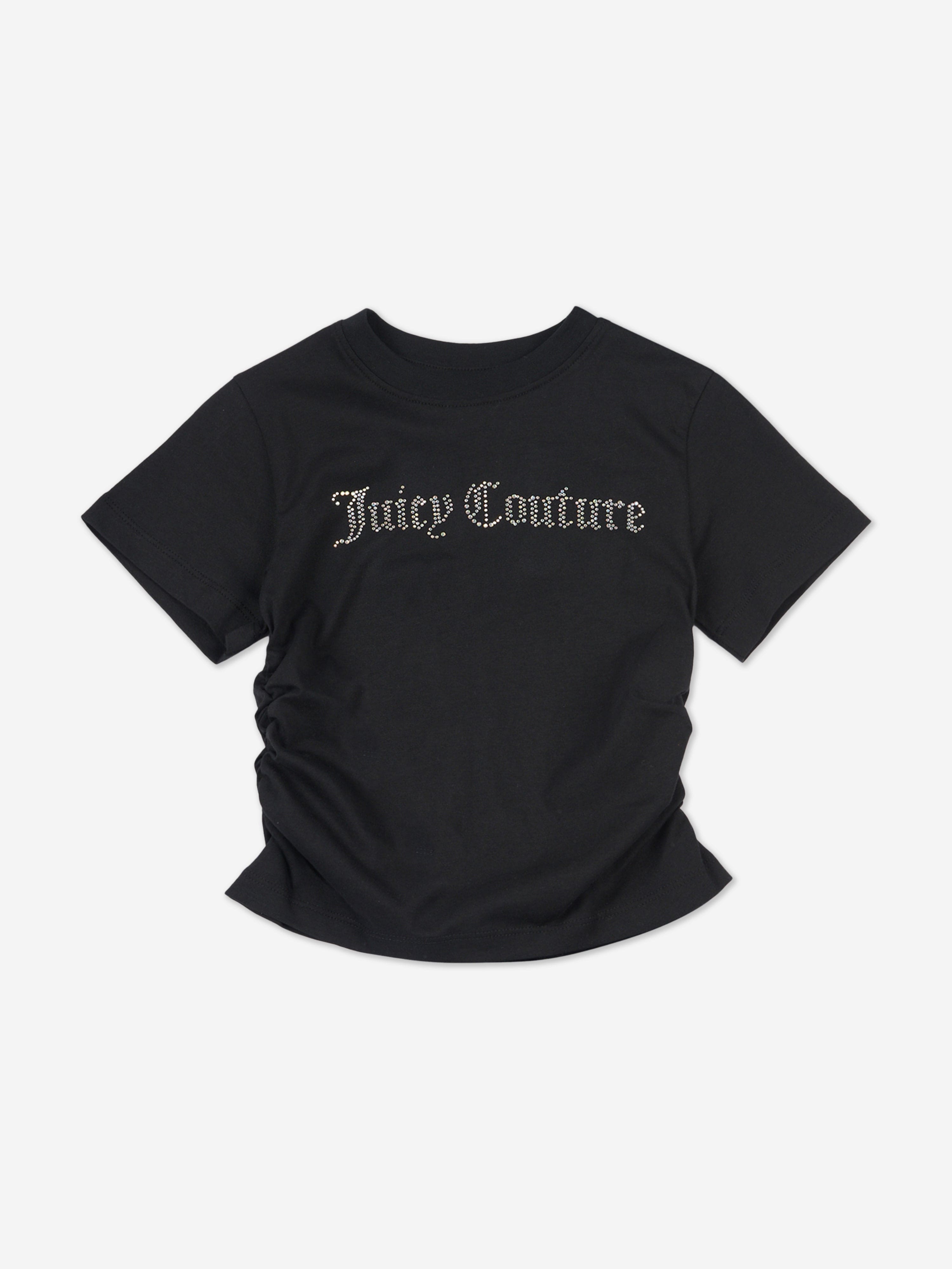 Girls Diamante Logo T-Shirt in Black