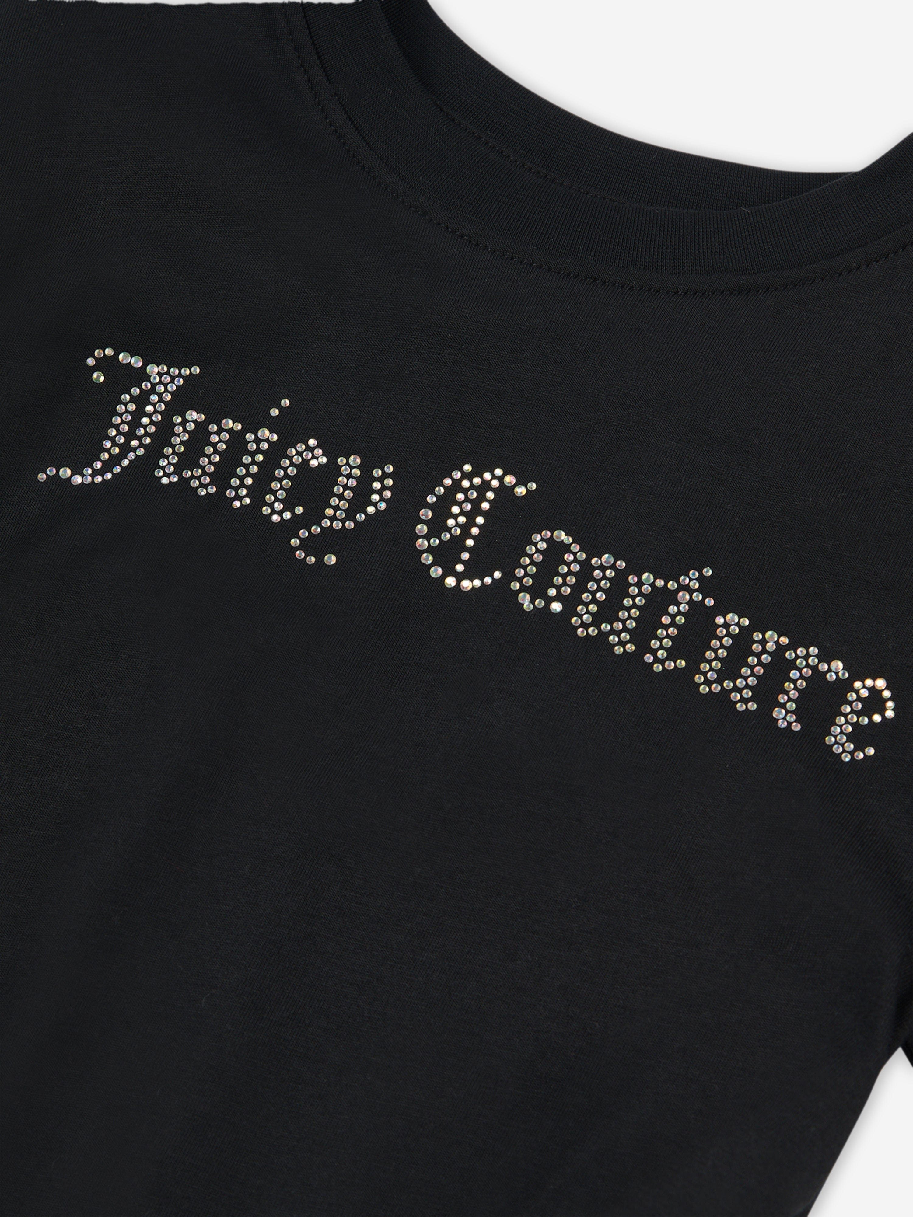 Girls Diamante Logo T-Shirt in Black