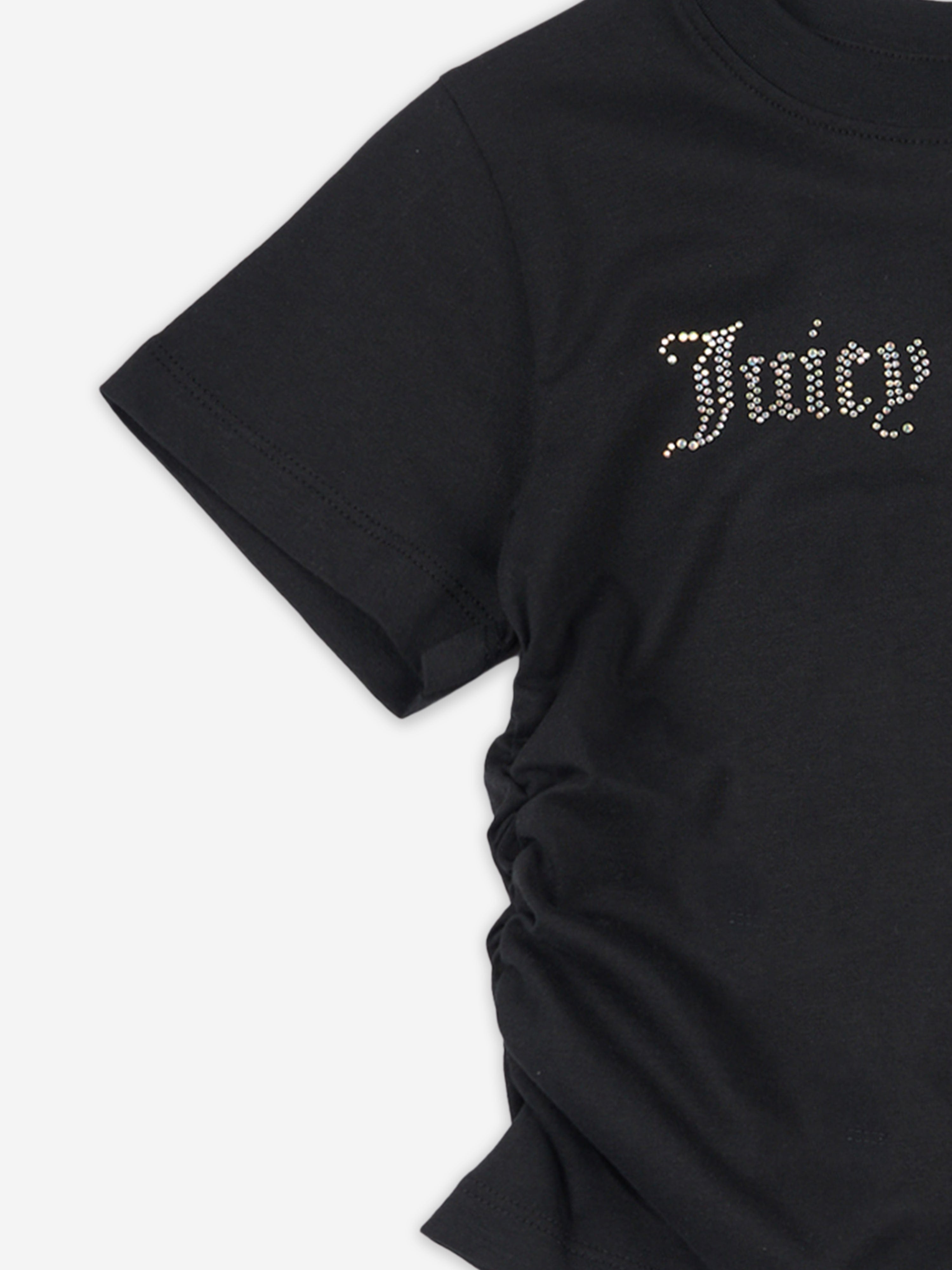 Juicy Couture Girls Diamante Logo T-Shirt in Black