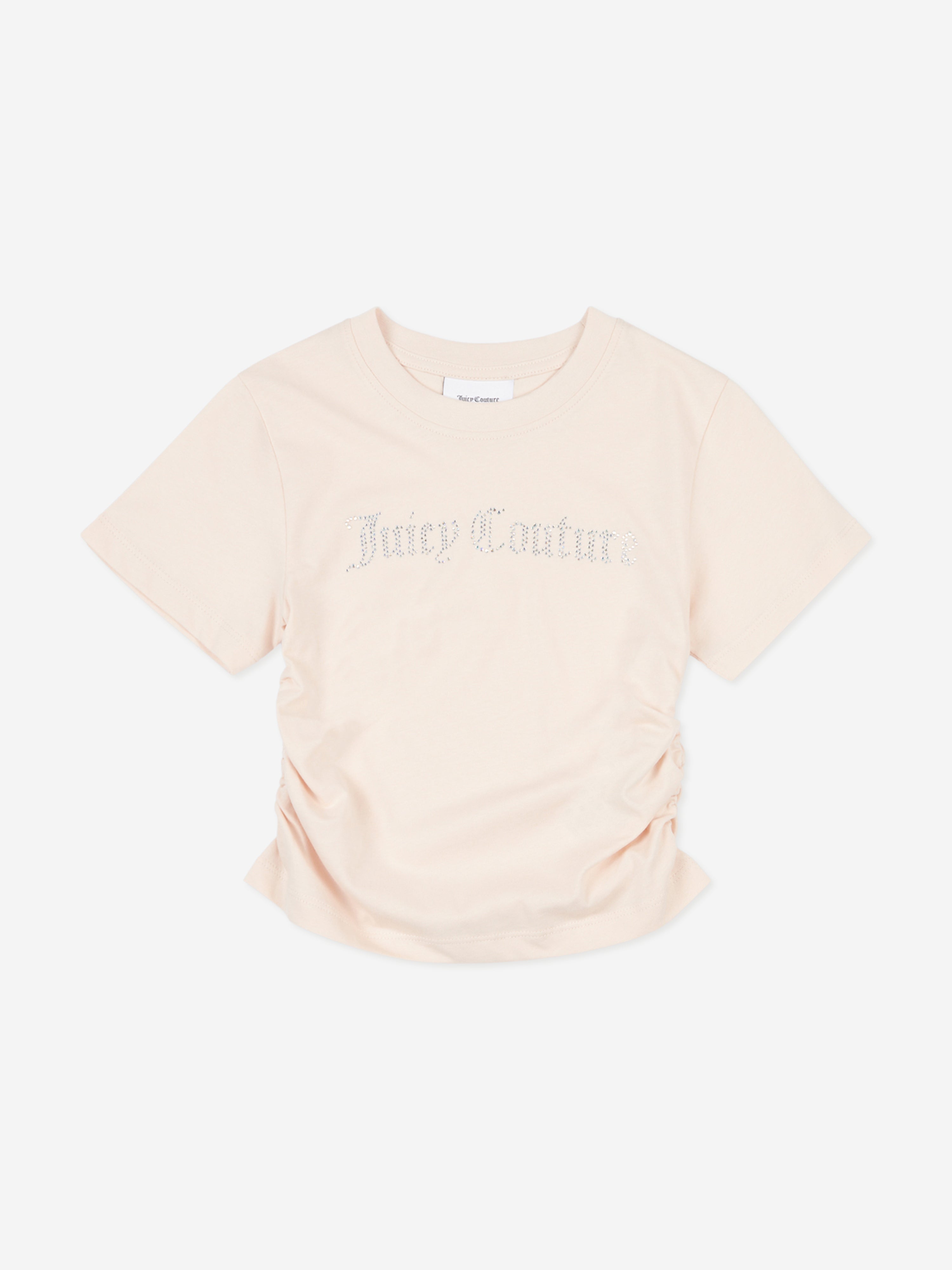 Girls Diamante Logo T-Shirt in Beige