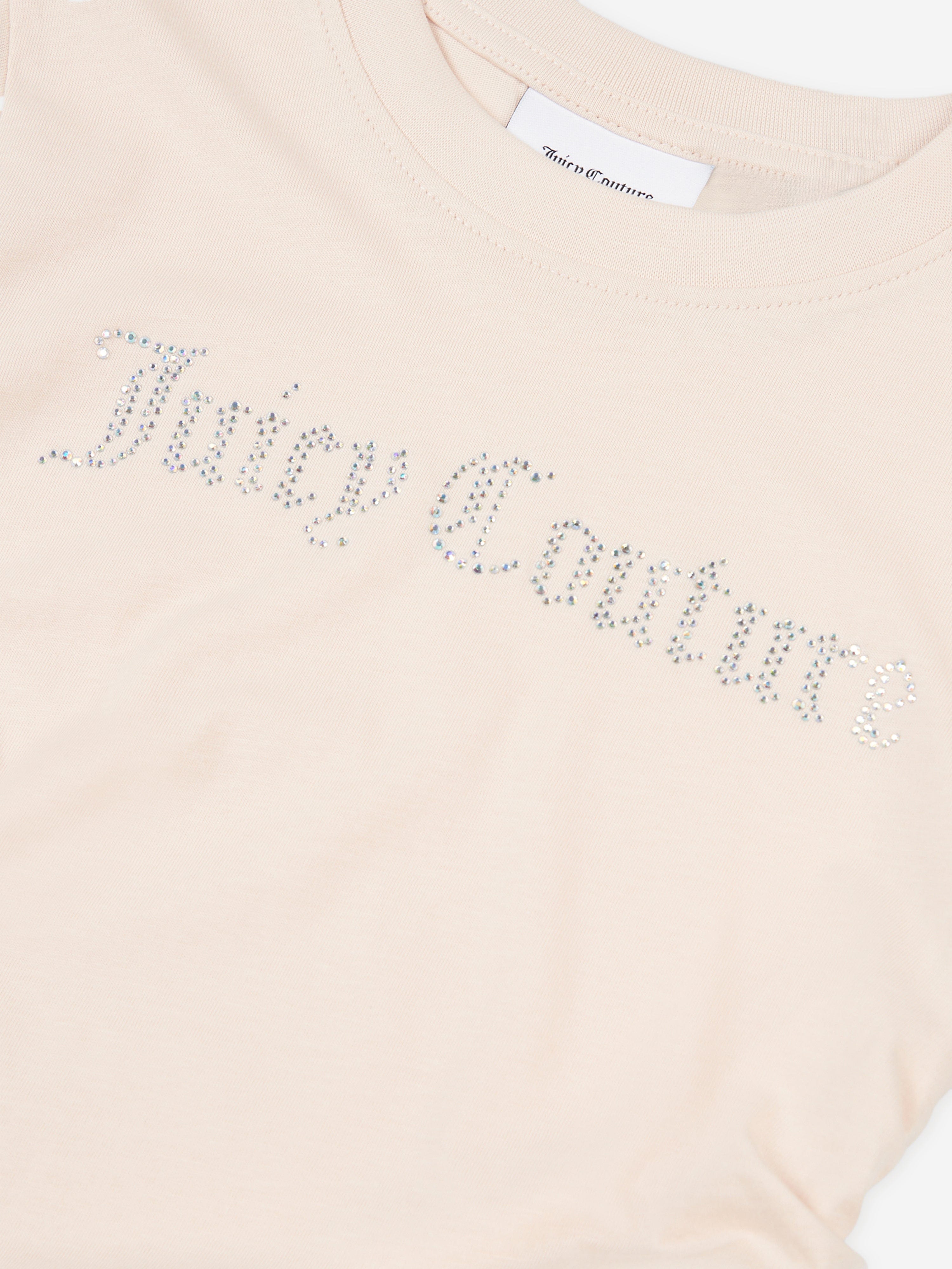 Juicy Couture Girls Diamante Logo T-Shirt in Beige