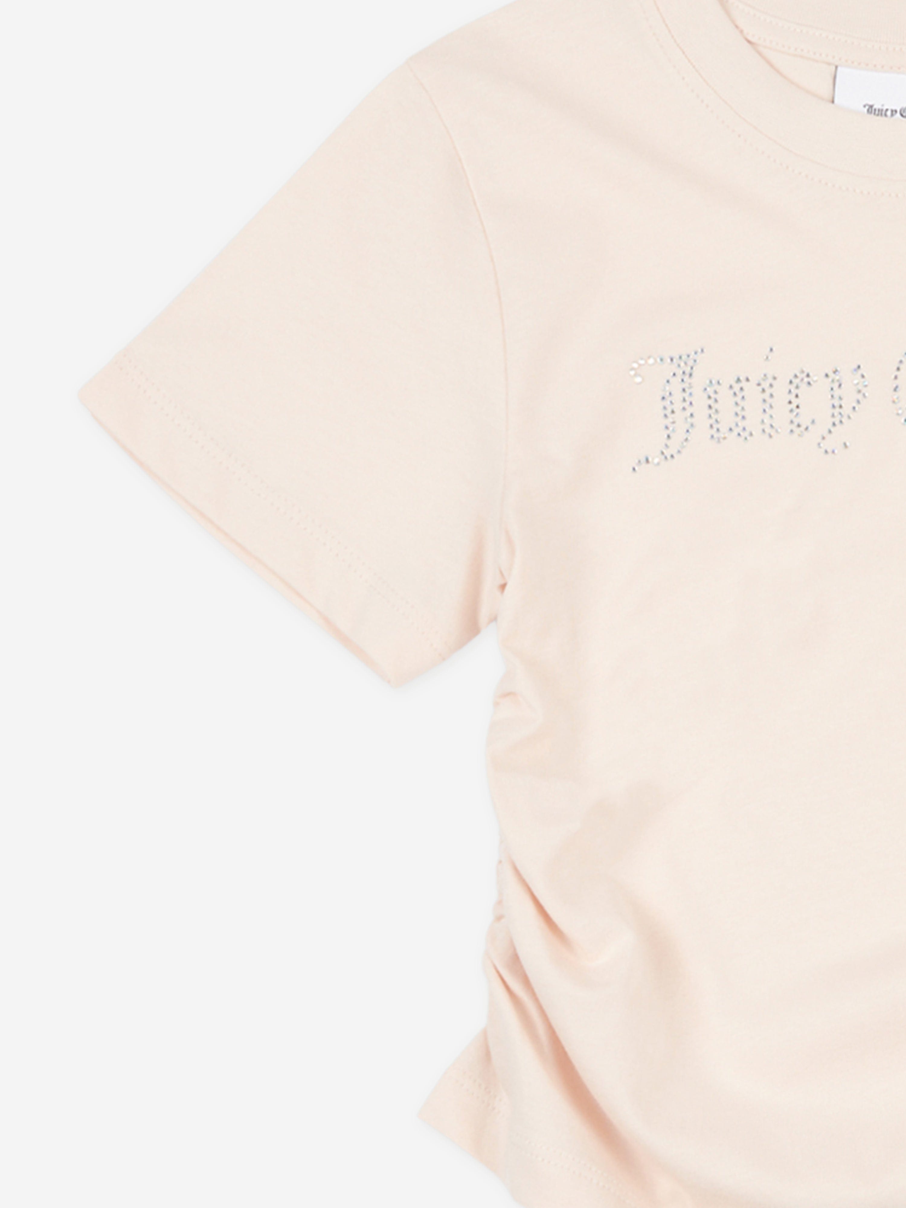 Juicy Couture Girls Diamante Logo T-Shirt in Beige
