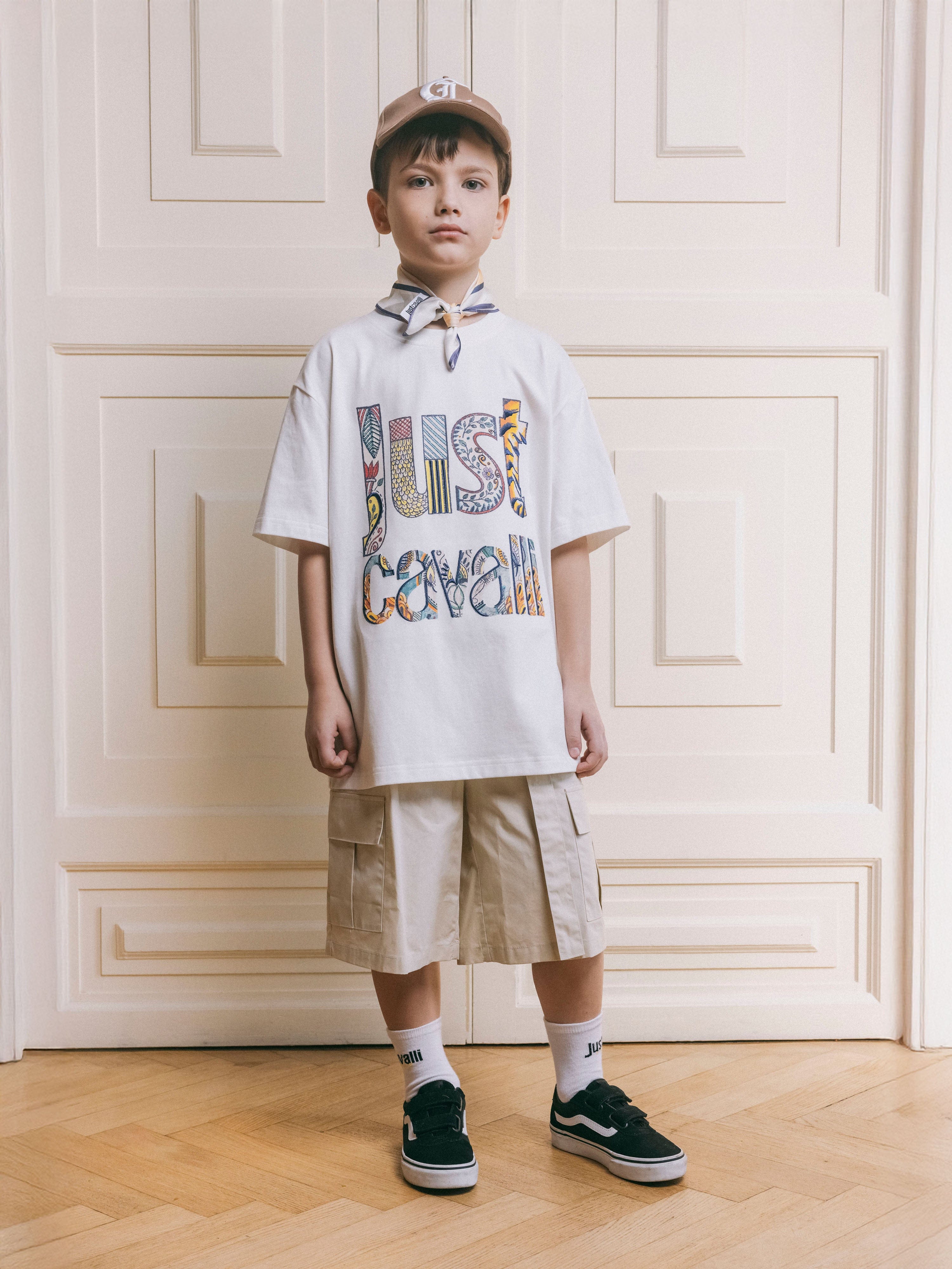 Just Cavalli Kids Chakia Logo T-Shirt in Ivory