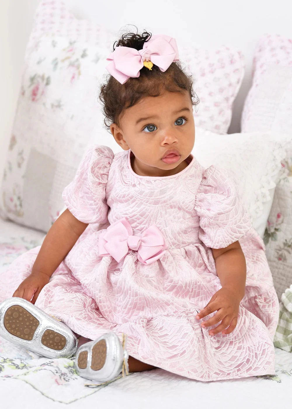 Baby Girls Jordan Jacqurd Tiered Dress in Pink