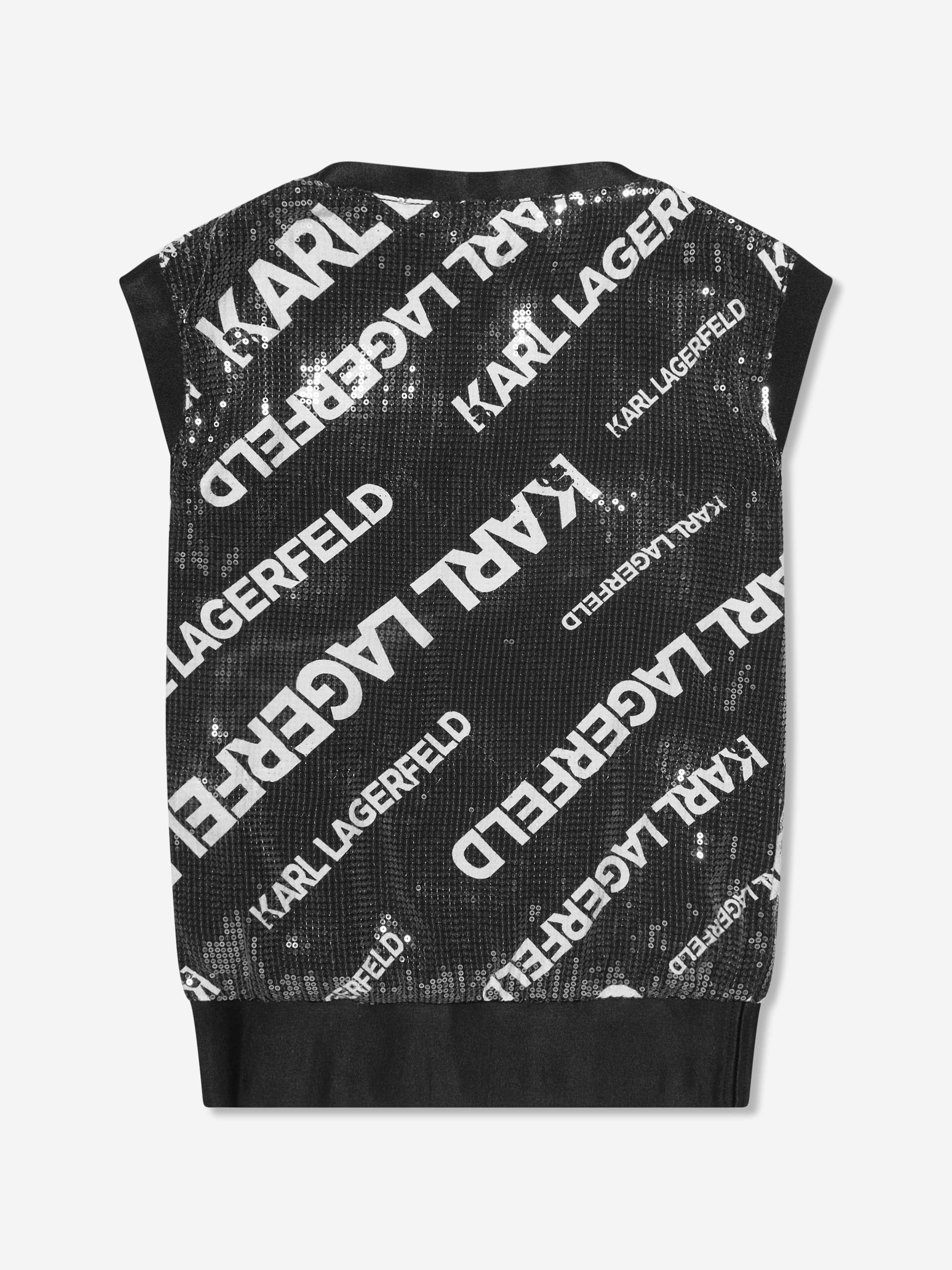 Karl Lagerfeld Girls Sequin Logo Dress in Black