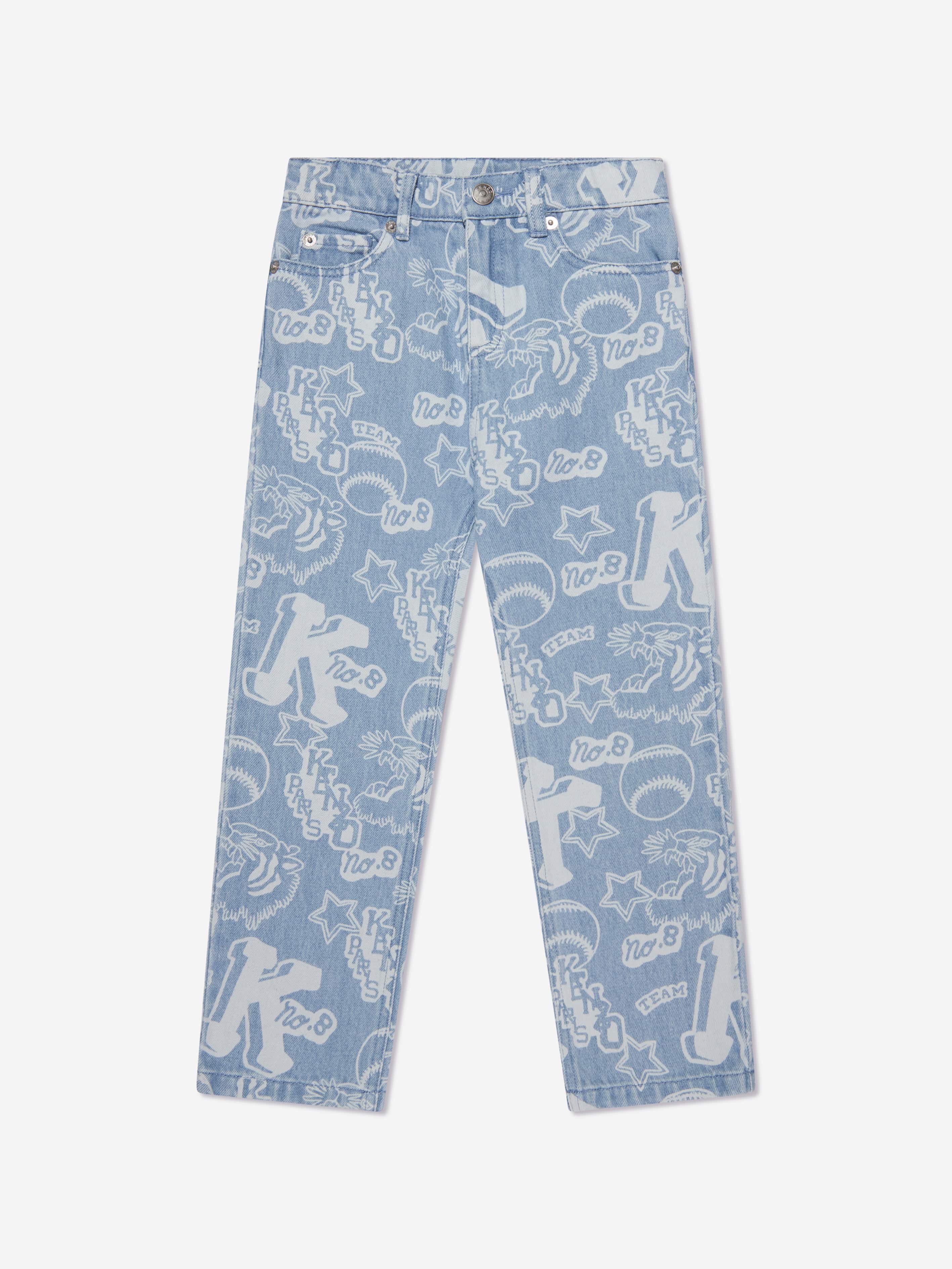 KENZO Boys Logo Print Jeans in Blue