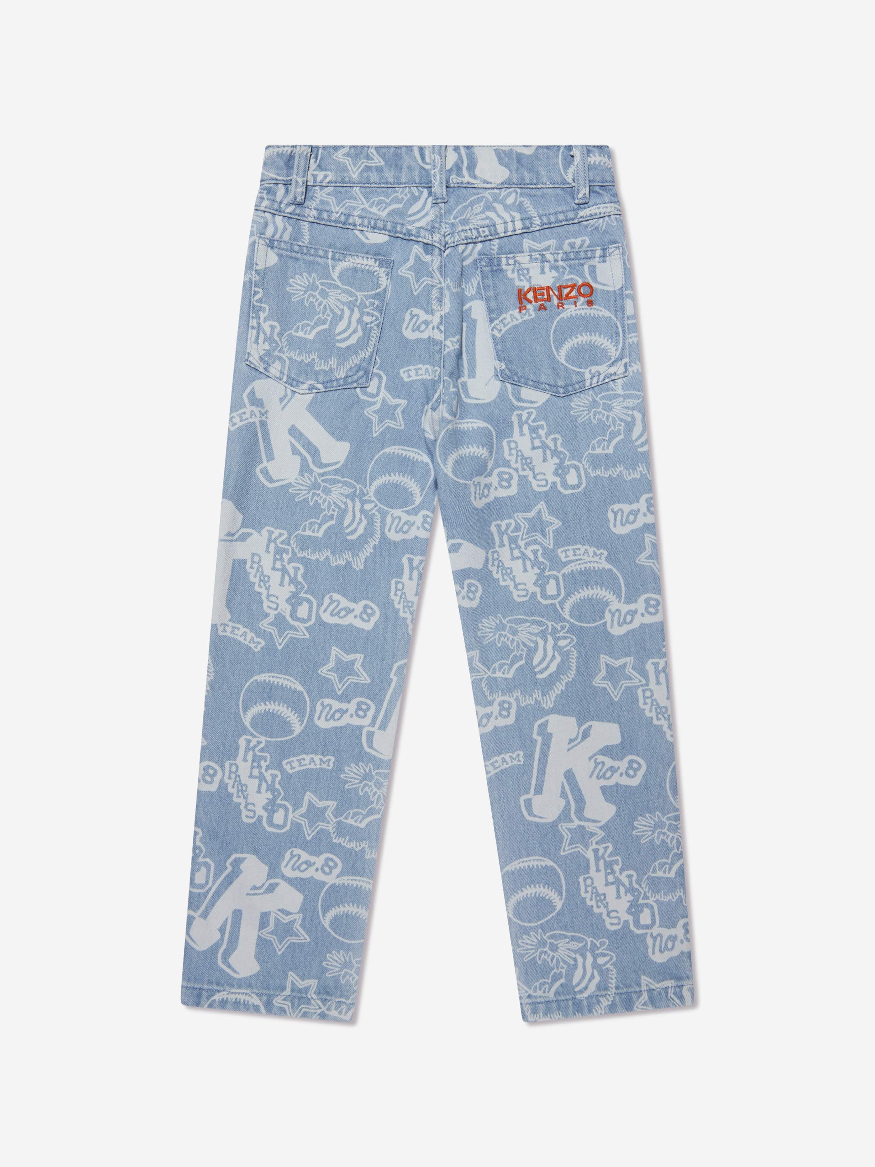 KENZO Boys Logo Print Jeans in Blue