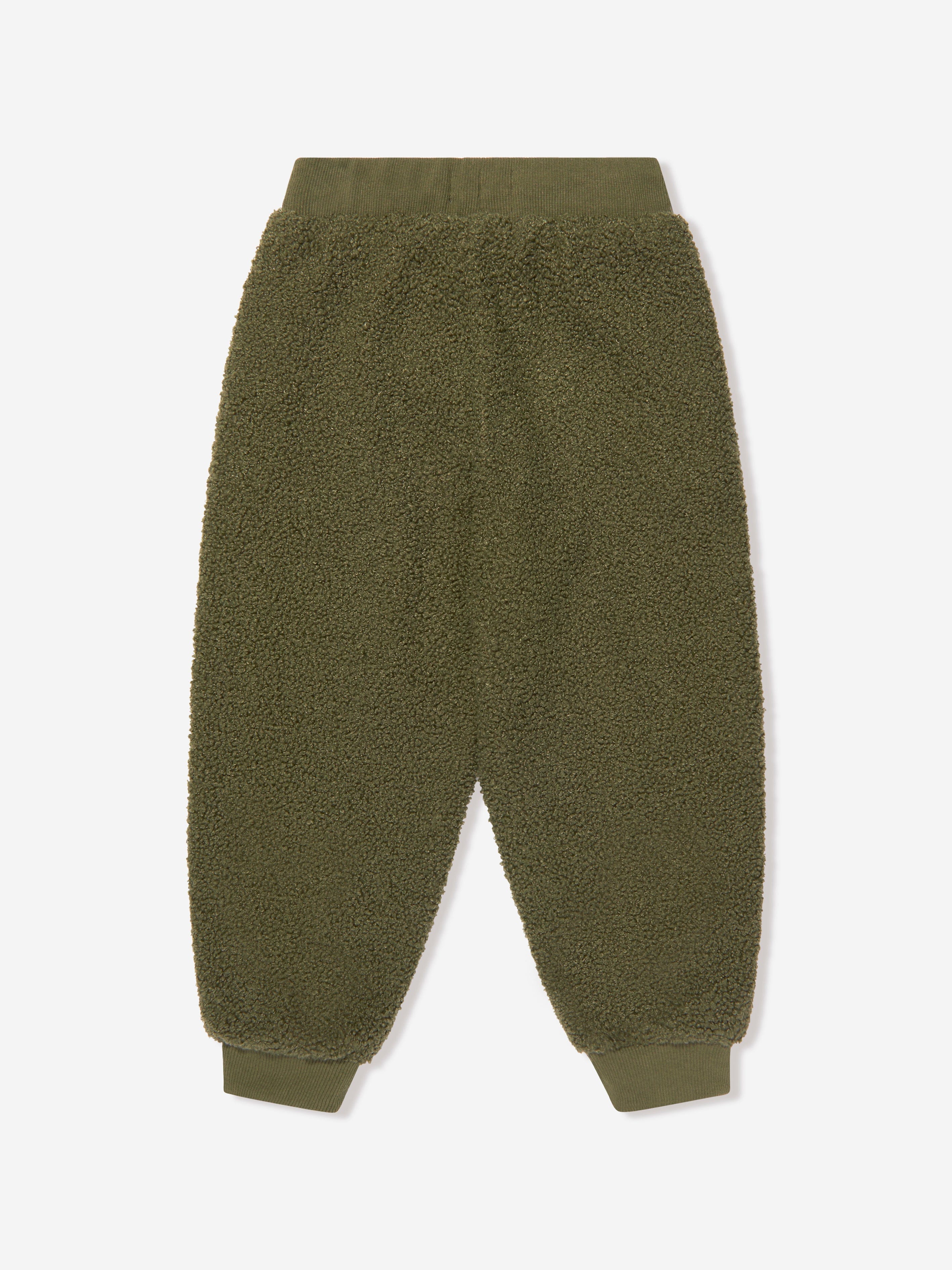 KENZO Boys Faux Shearling Joggers in Khaki