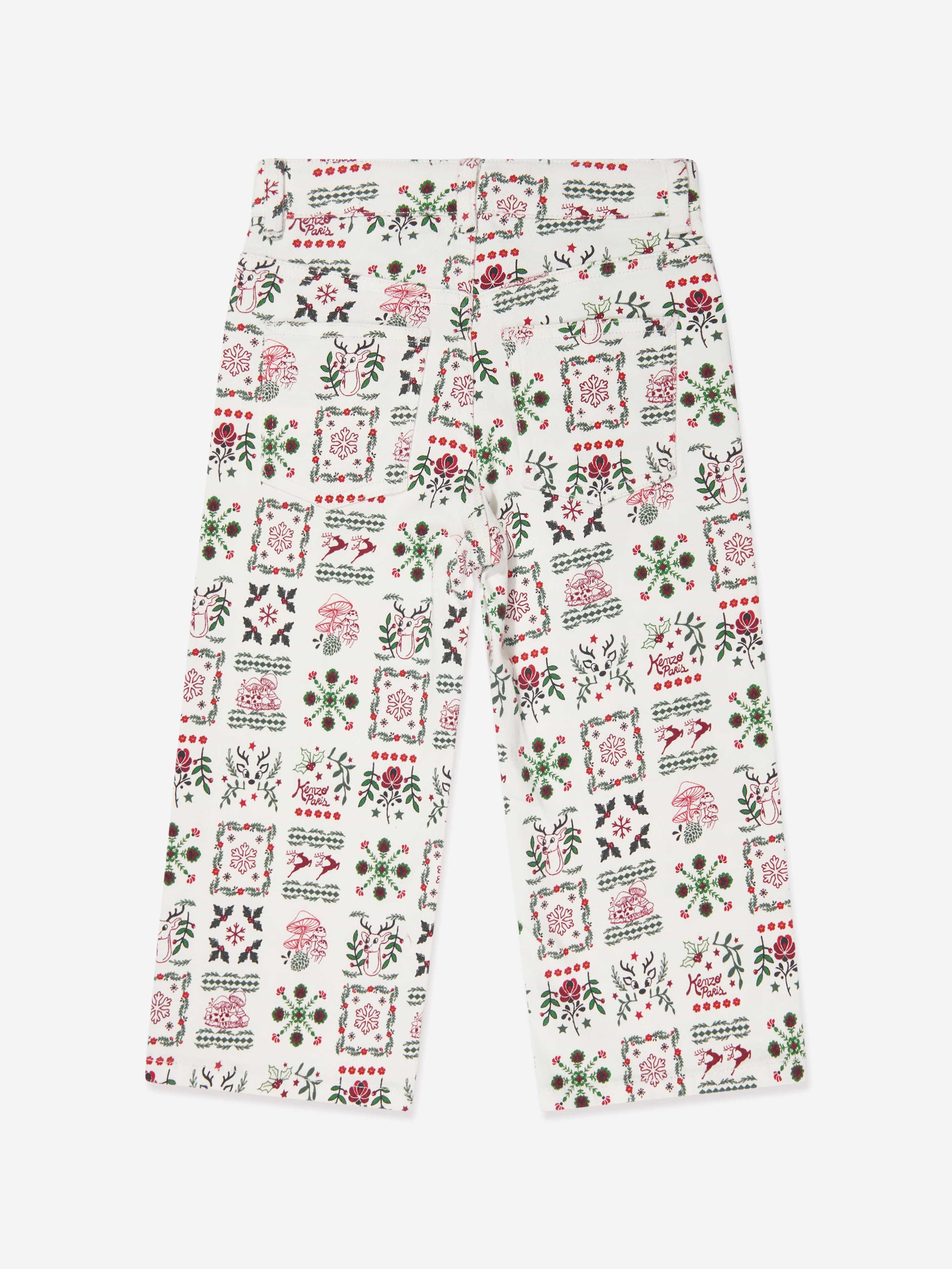 KENZO Girls  Seasonal Print Trousers in Ivory