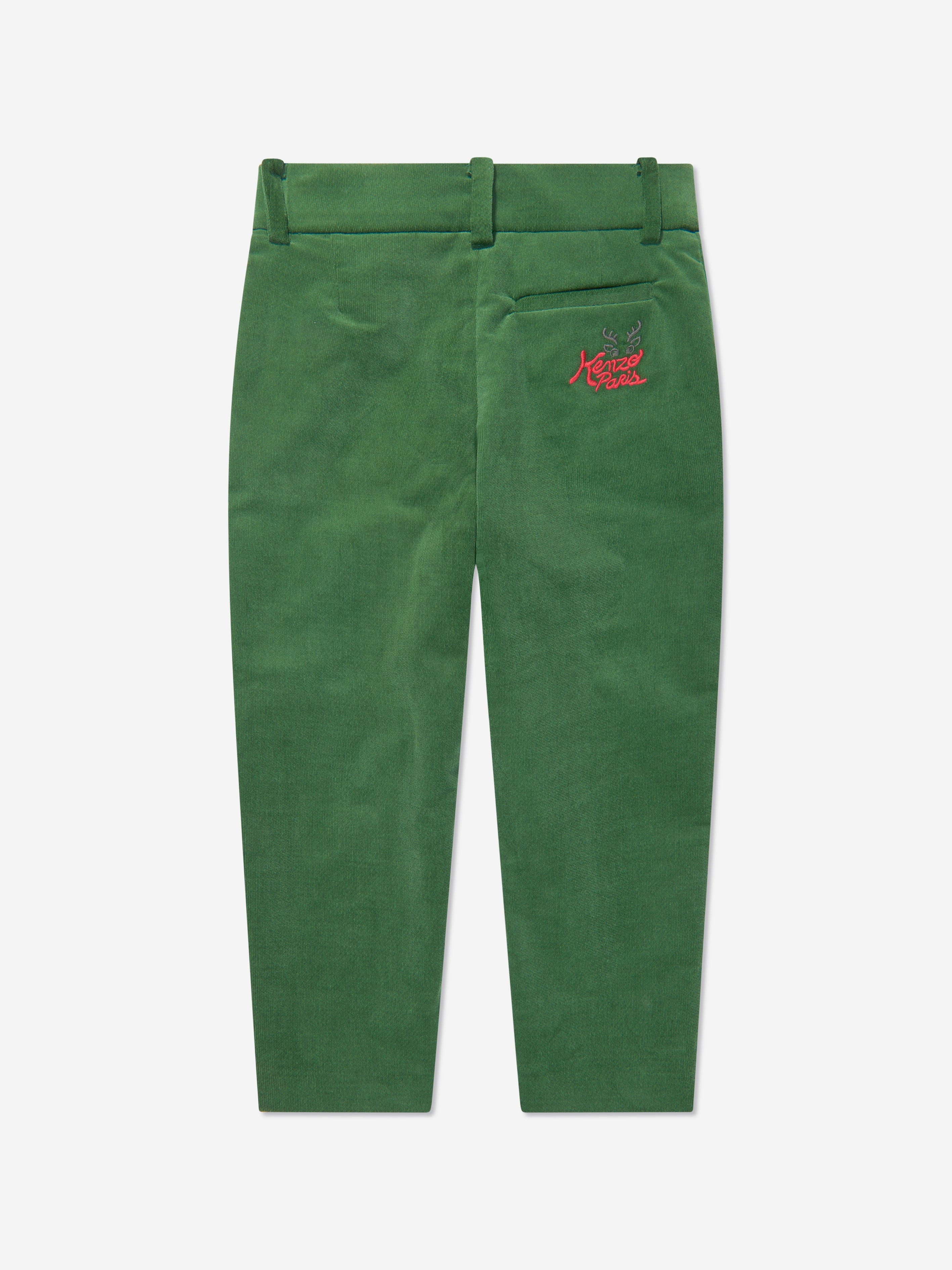 KENZO Boys Velvet Trousers in Green