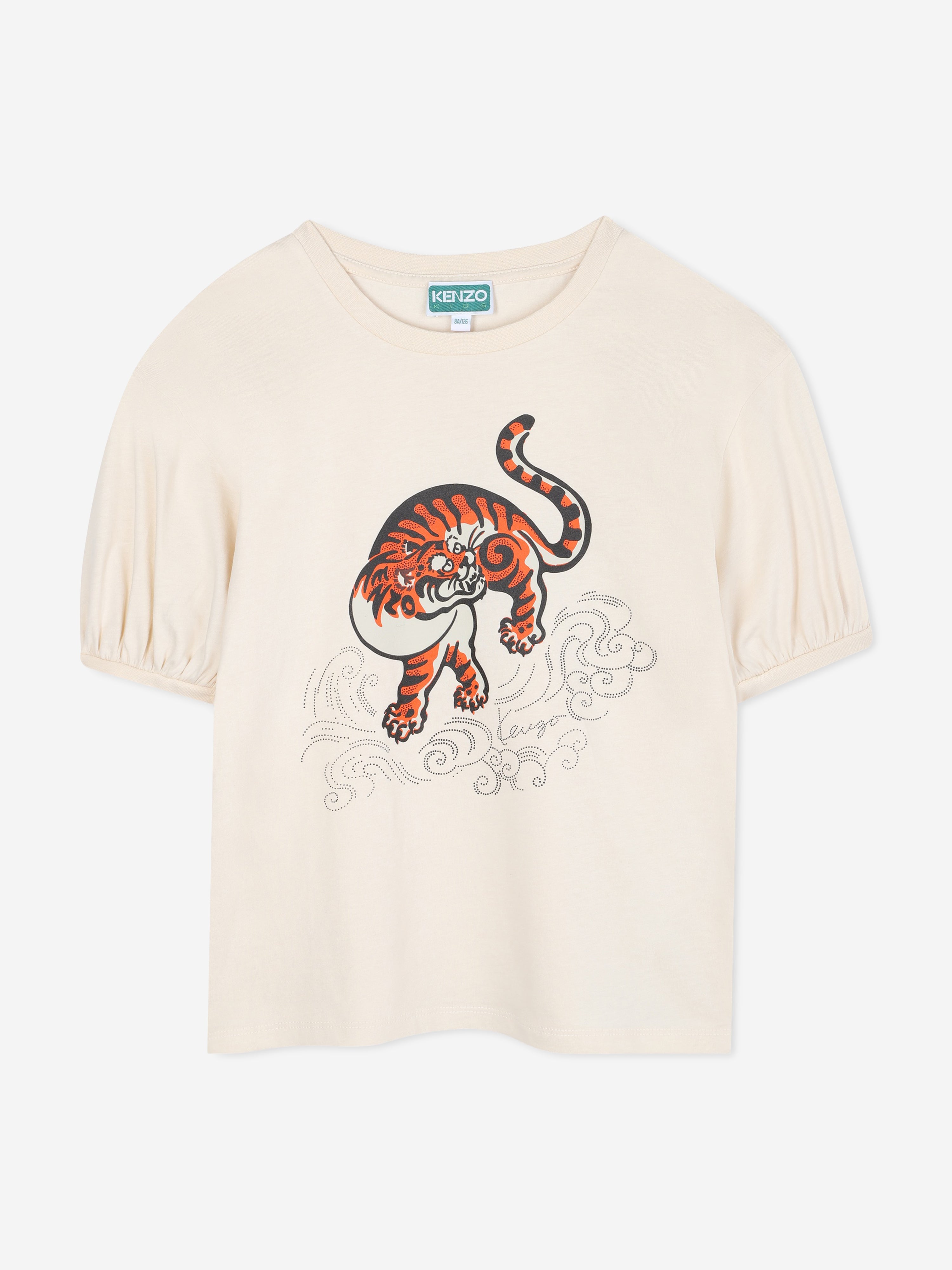 KENZO Girls Tiger Print T-Shirt in Ivory