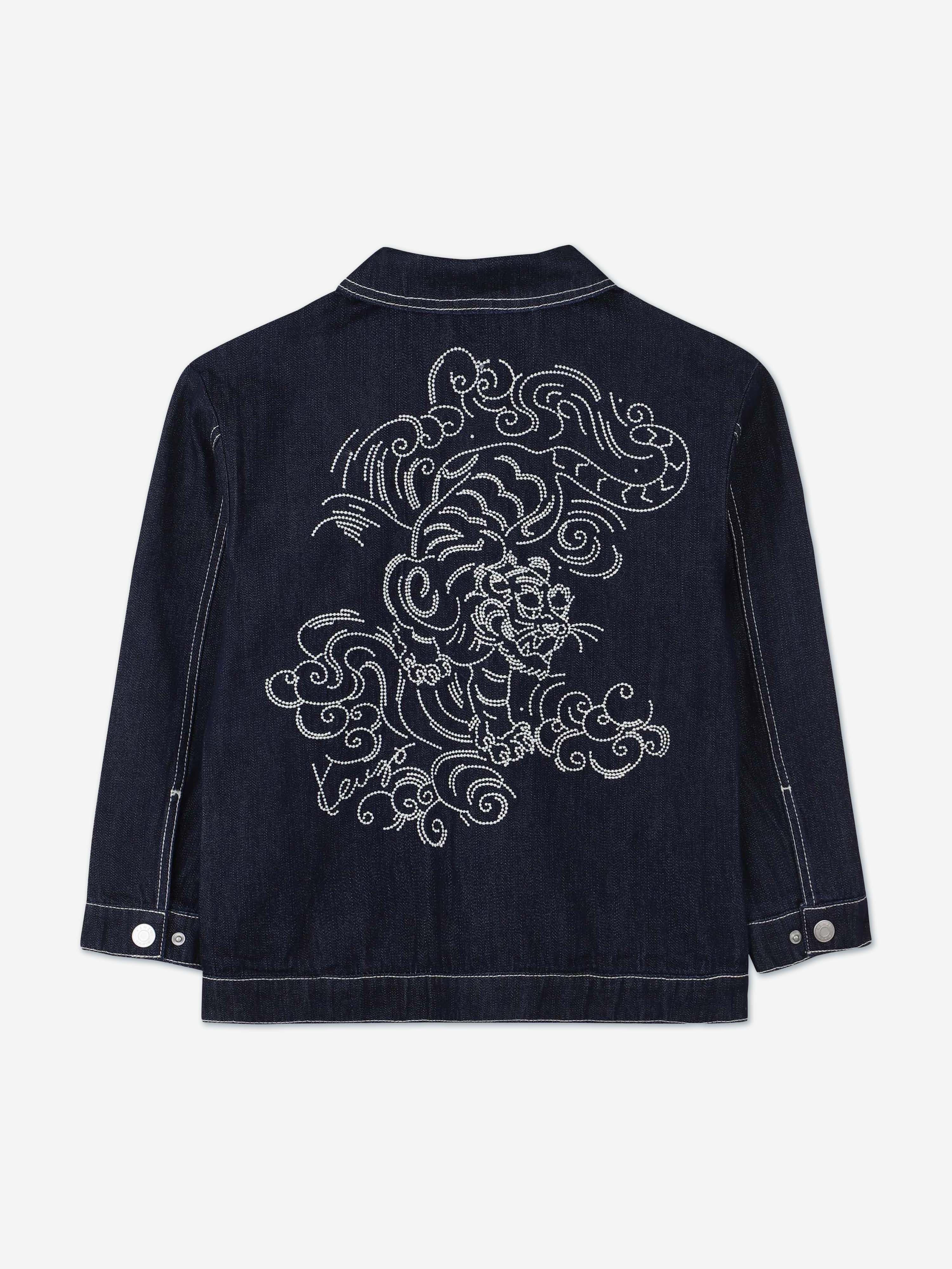KENZO Boys Embroidered Tiger Denim Jacket in Blue