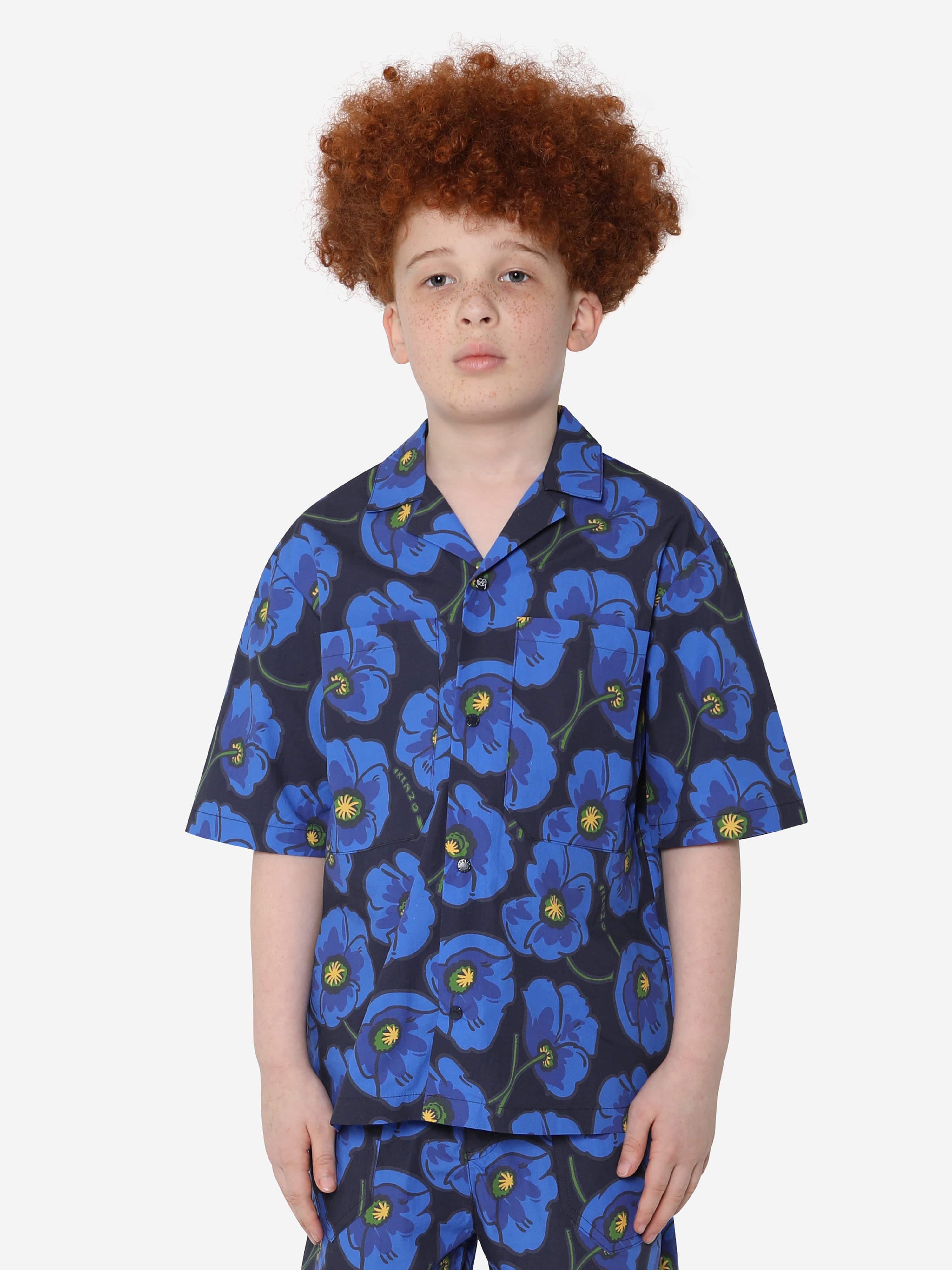 KENZO Boys Flower Print Shirt in Navy