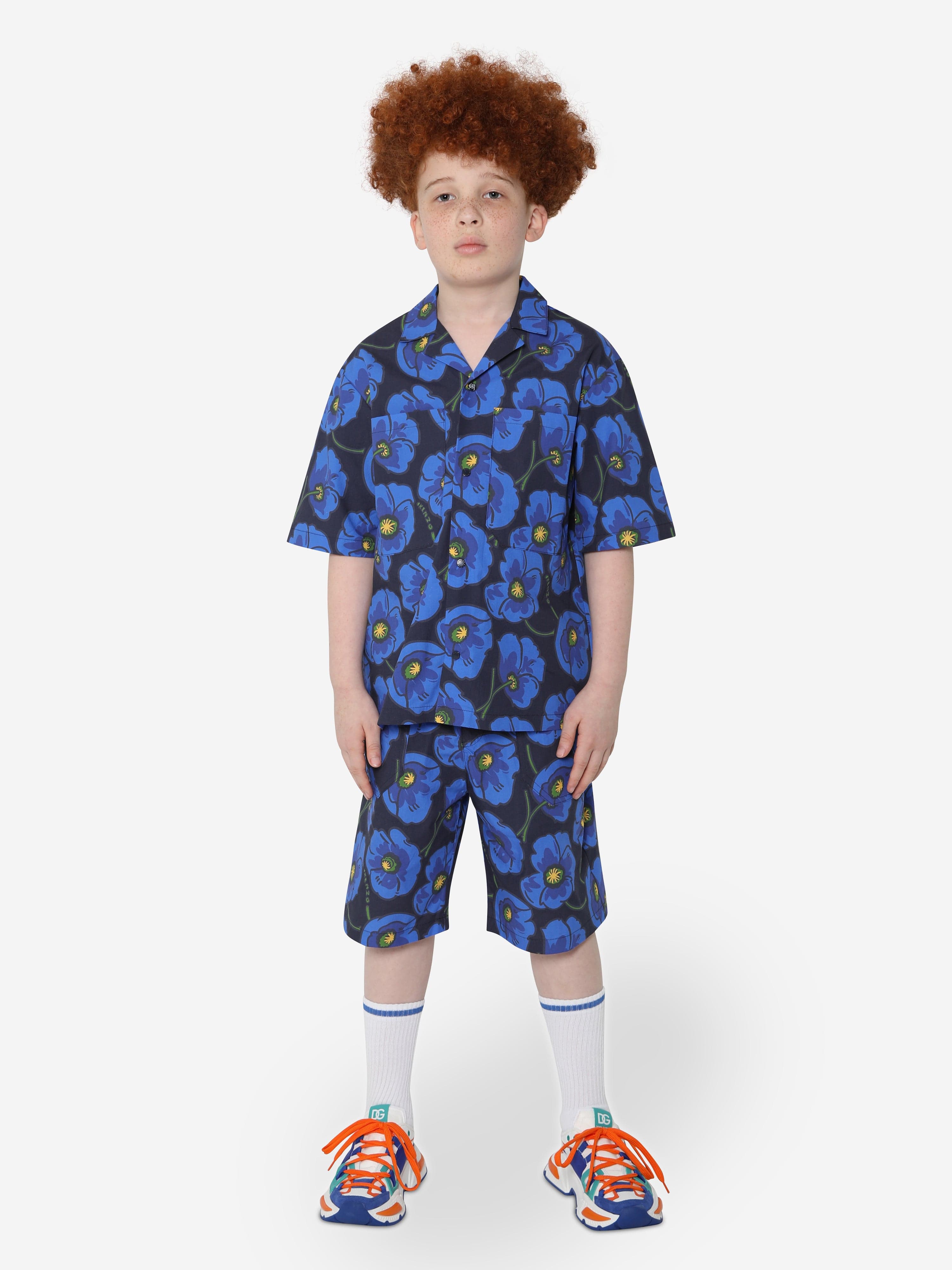 KENZO Boys Flower Print Shirt in Navy