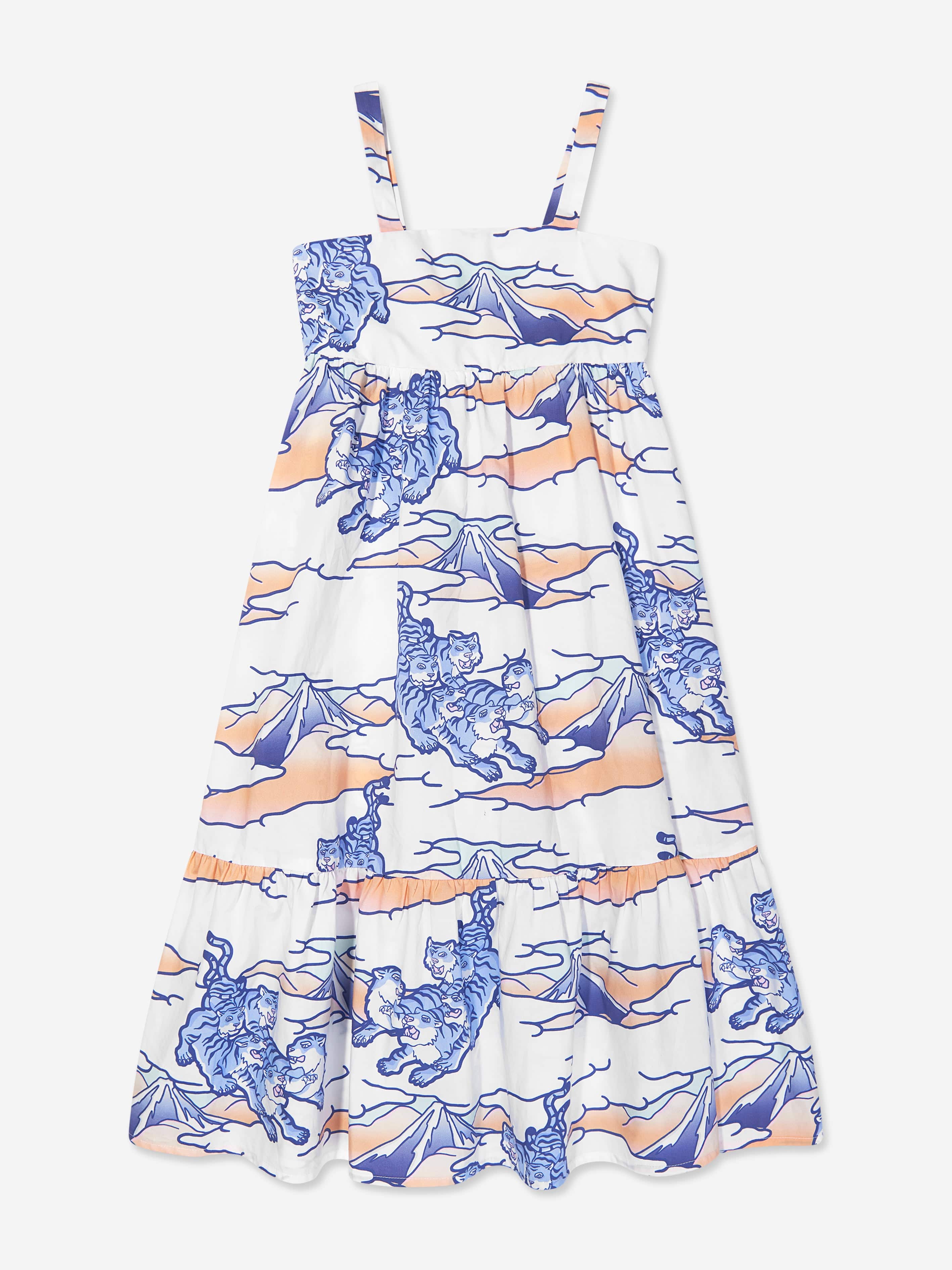 KENZO Girls Strappy Tigers Dress in White