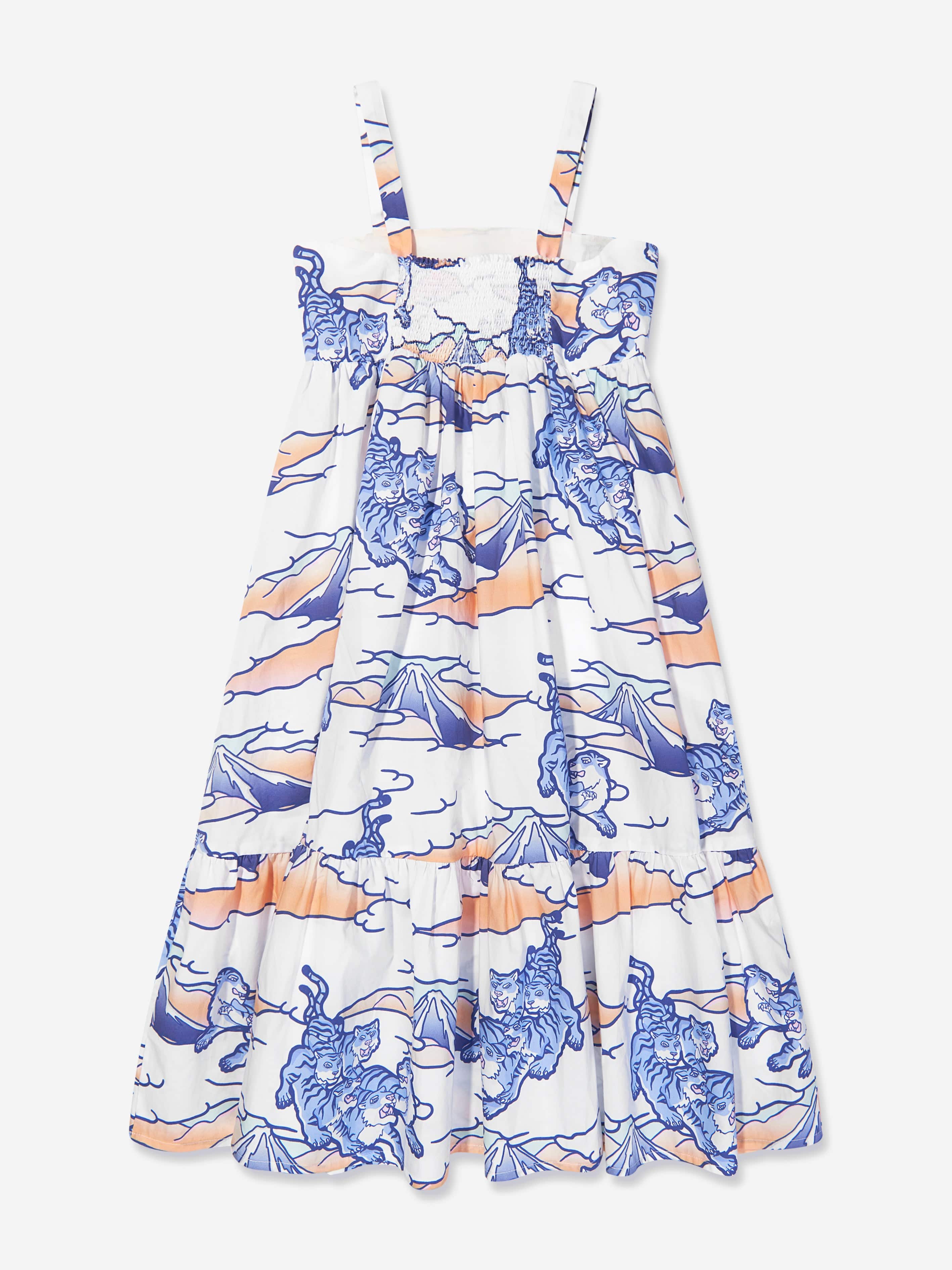 KENZO Girls Strappy Tigers Dress in White