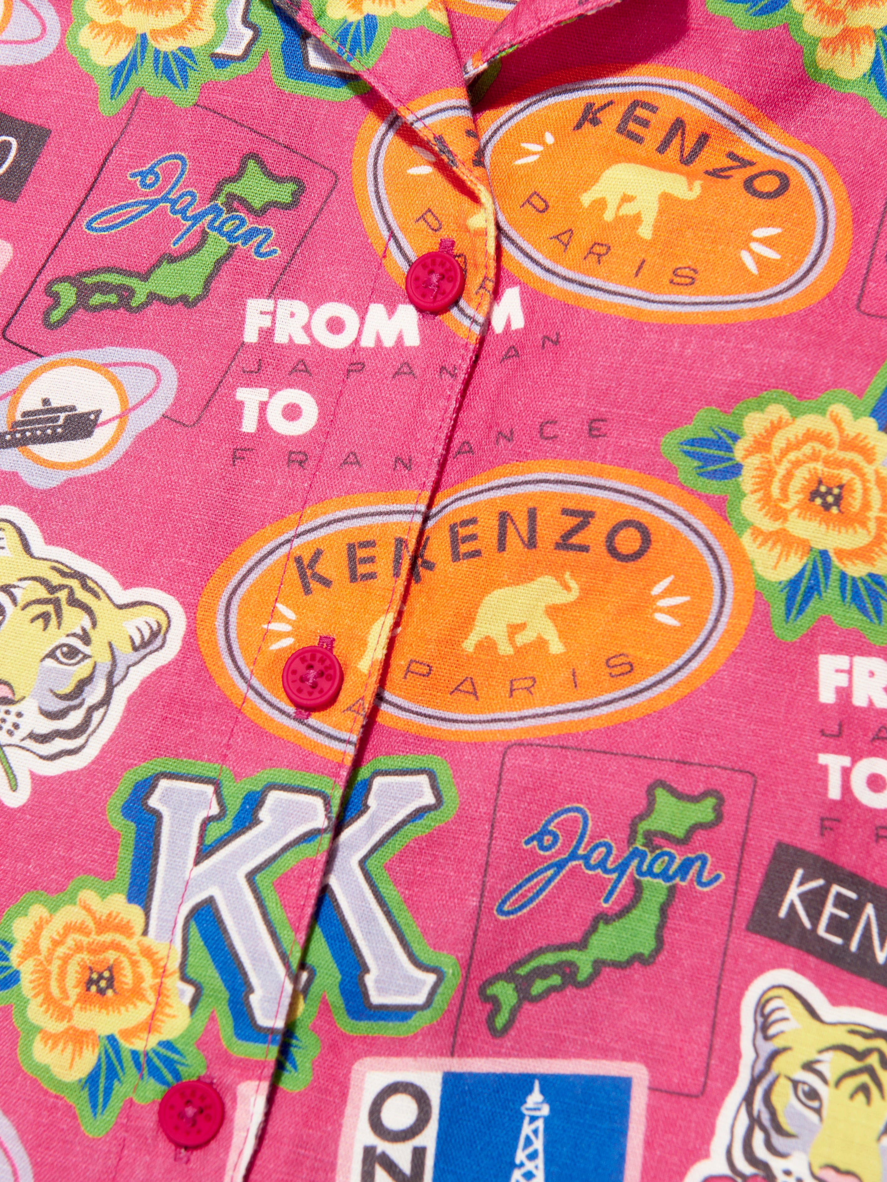 KENZO Girls Badge Print Shirt Dress in Pink