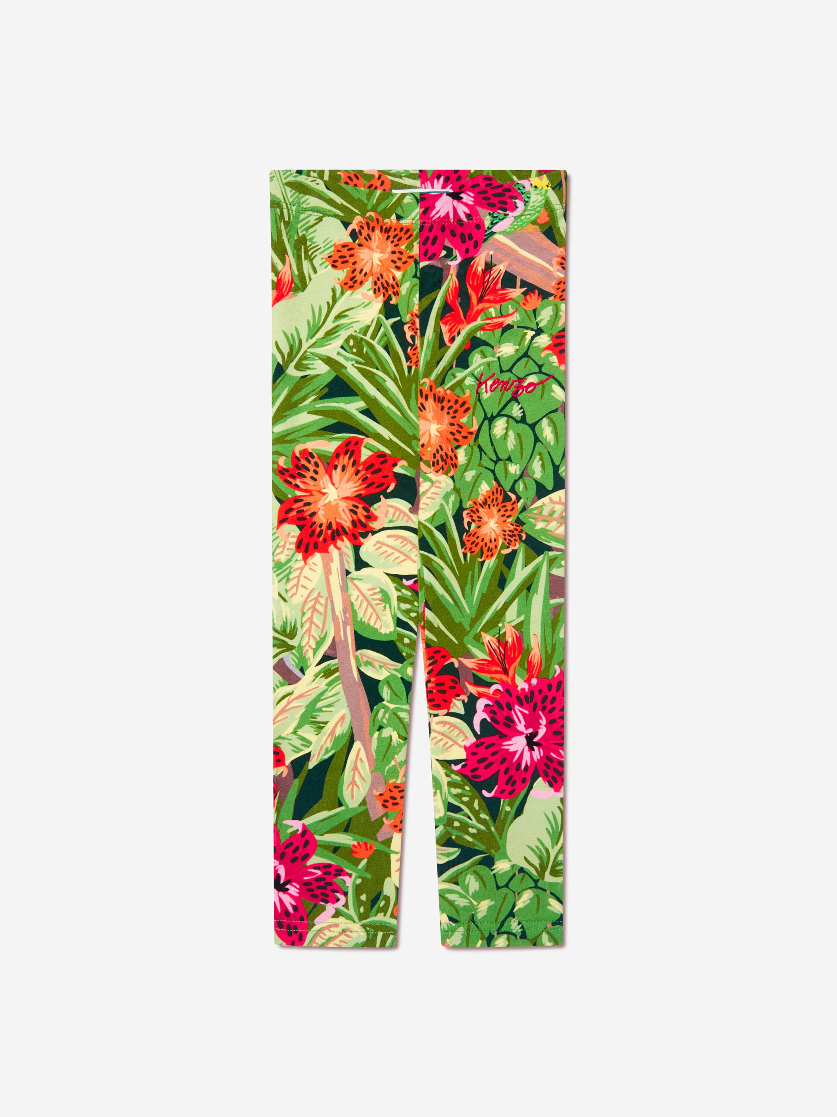 KENZO Girls Tropical Print Leggings in Green