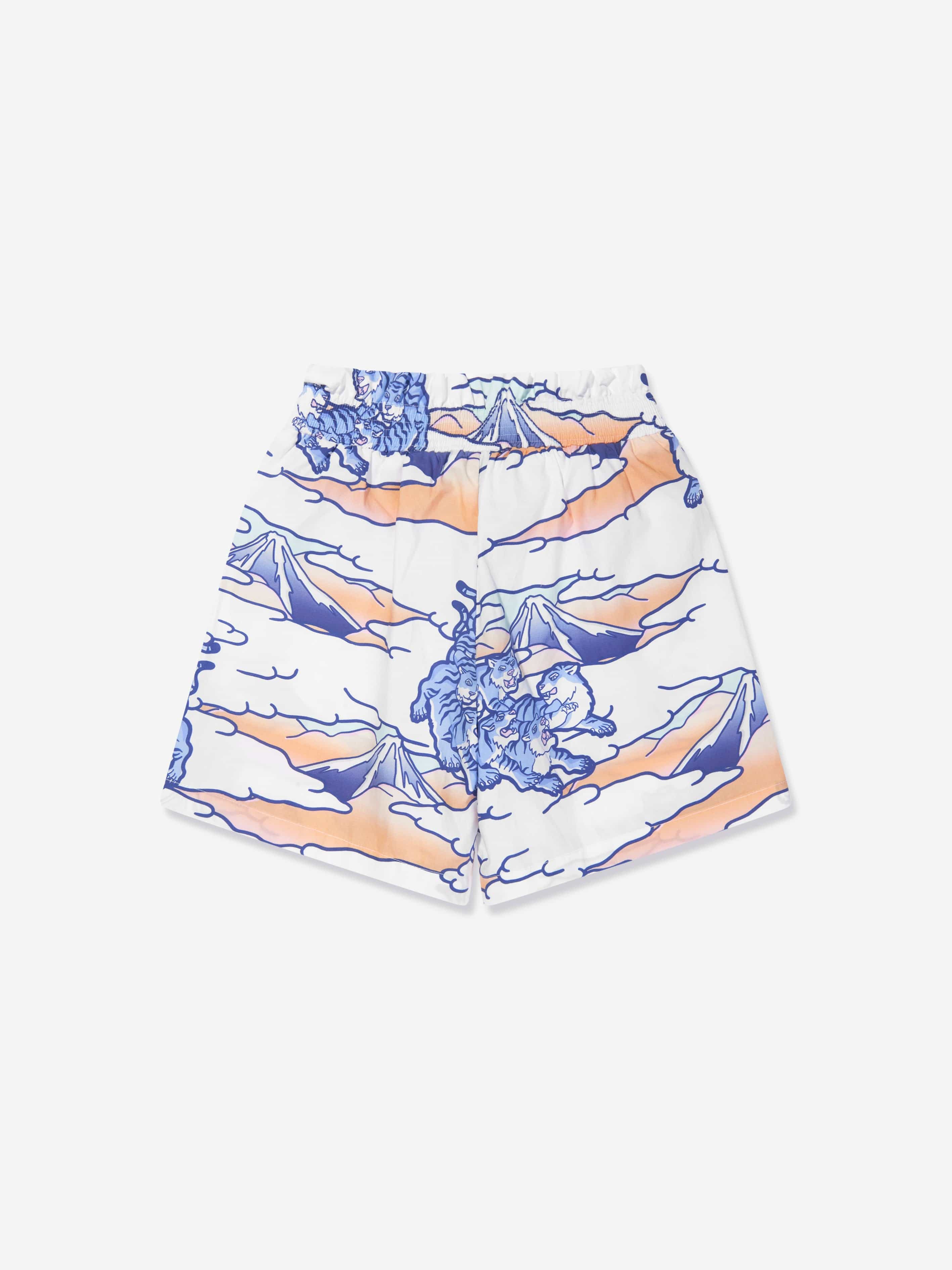 KENZO Girls Tiger Print Shorts in White