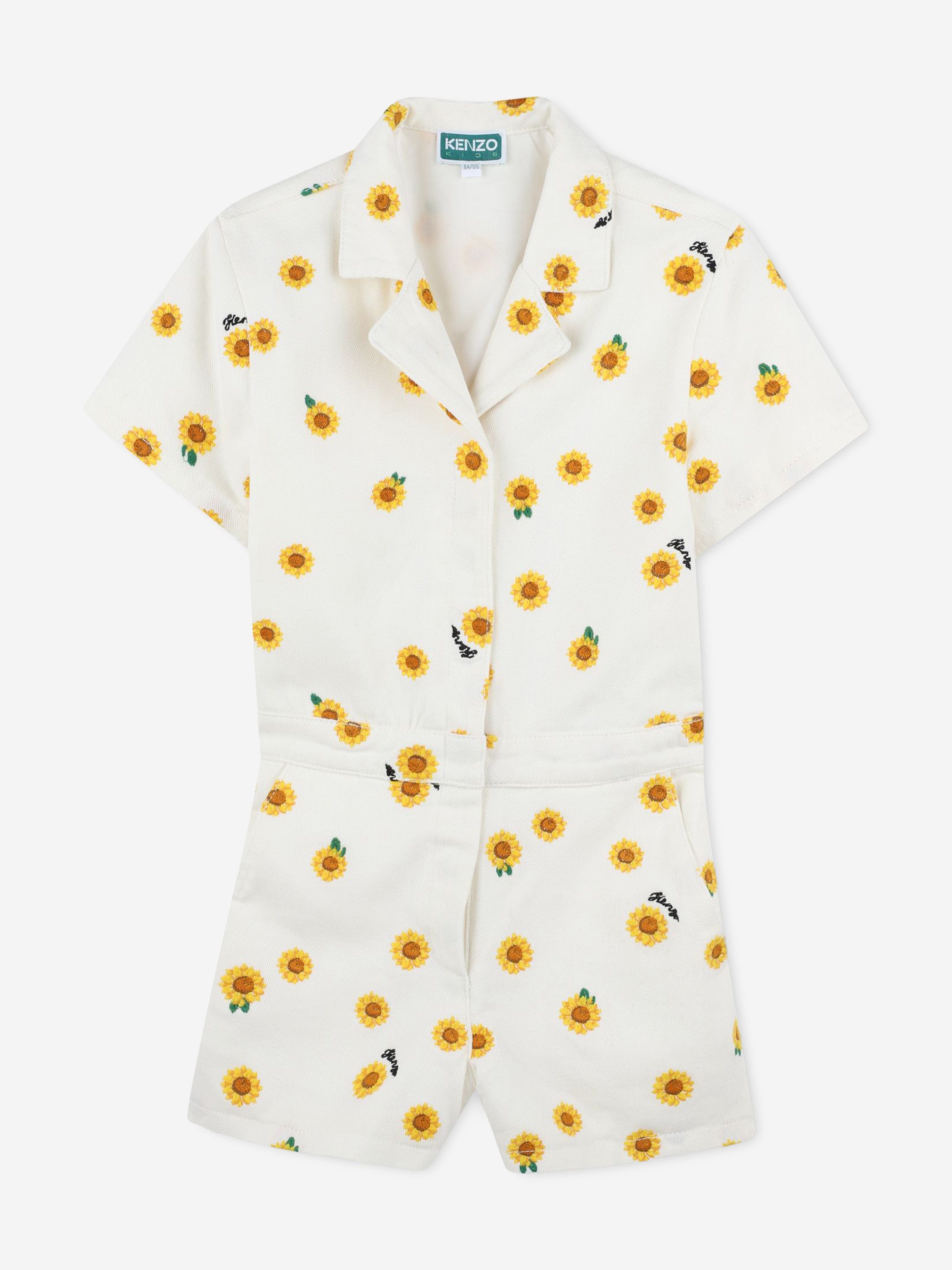 KENZO Girls Sunflower Playsuit in Ivory