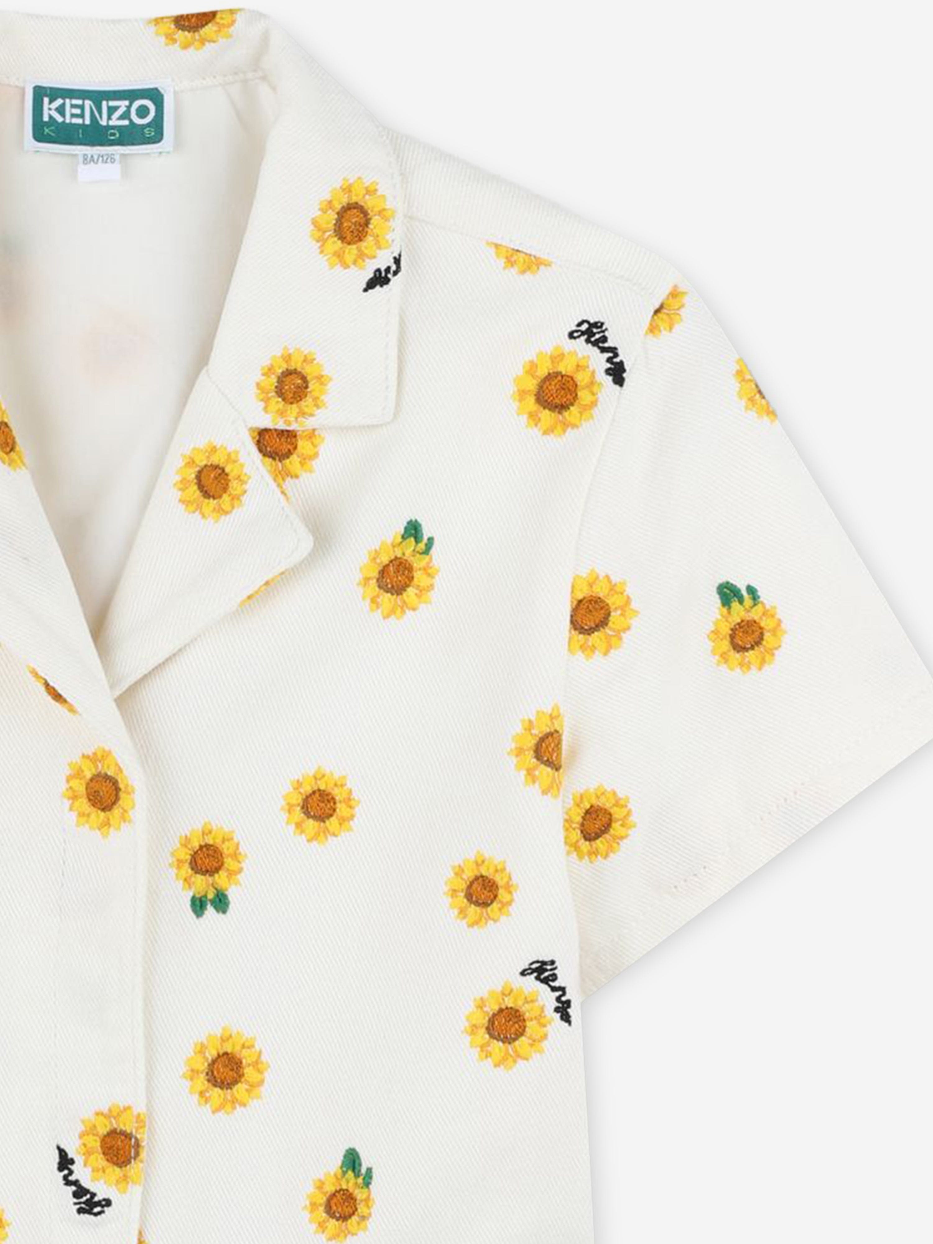 KENZO Girls Sunflower Playsuit in Ivory