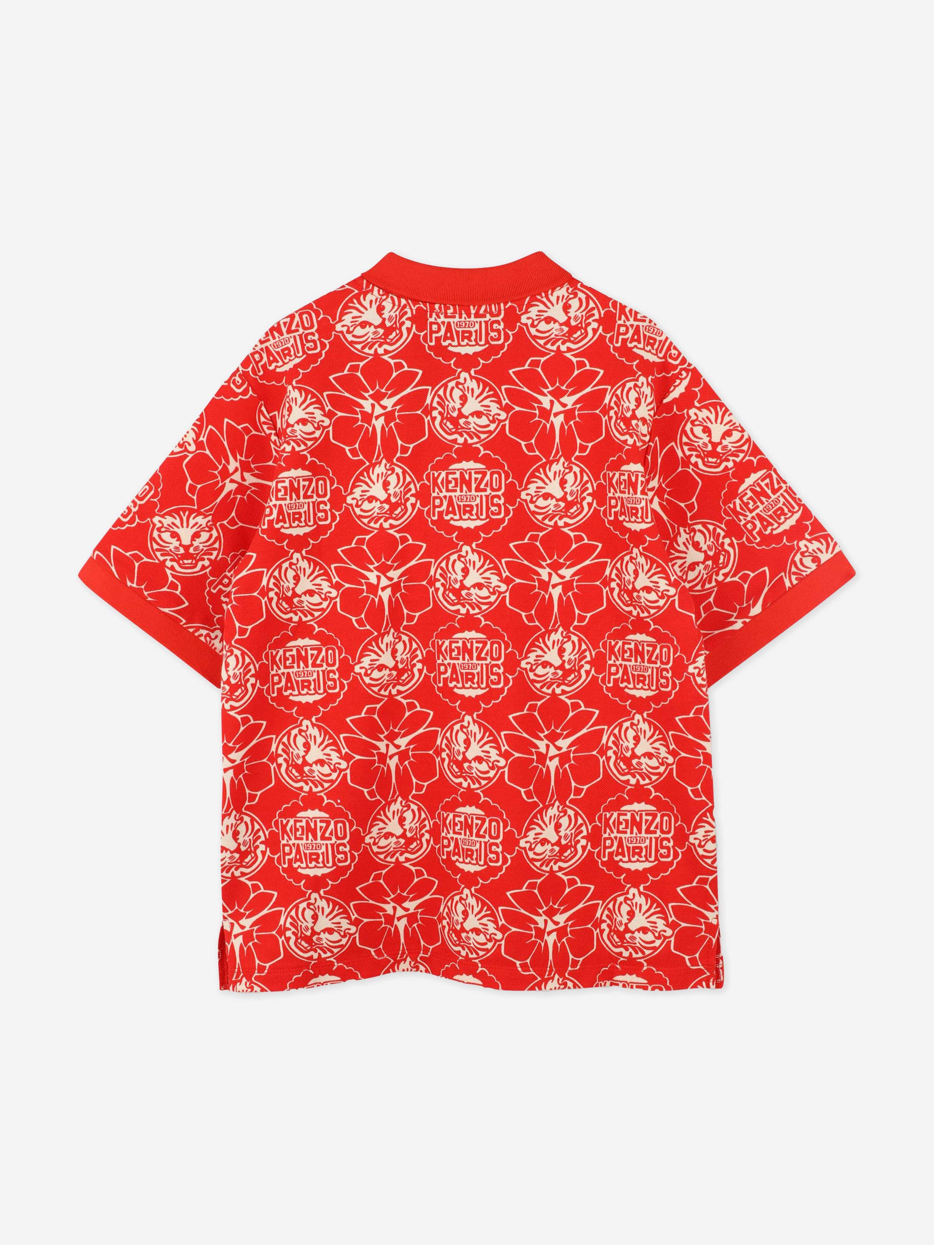 Boys Flower Polo Shirt in Red