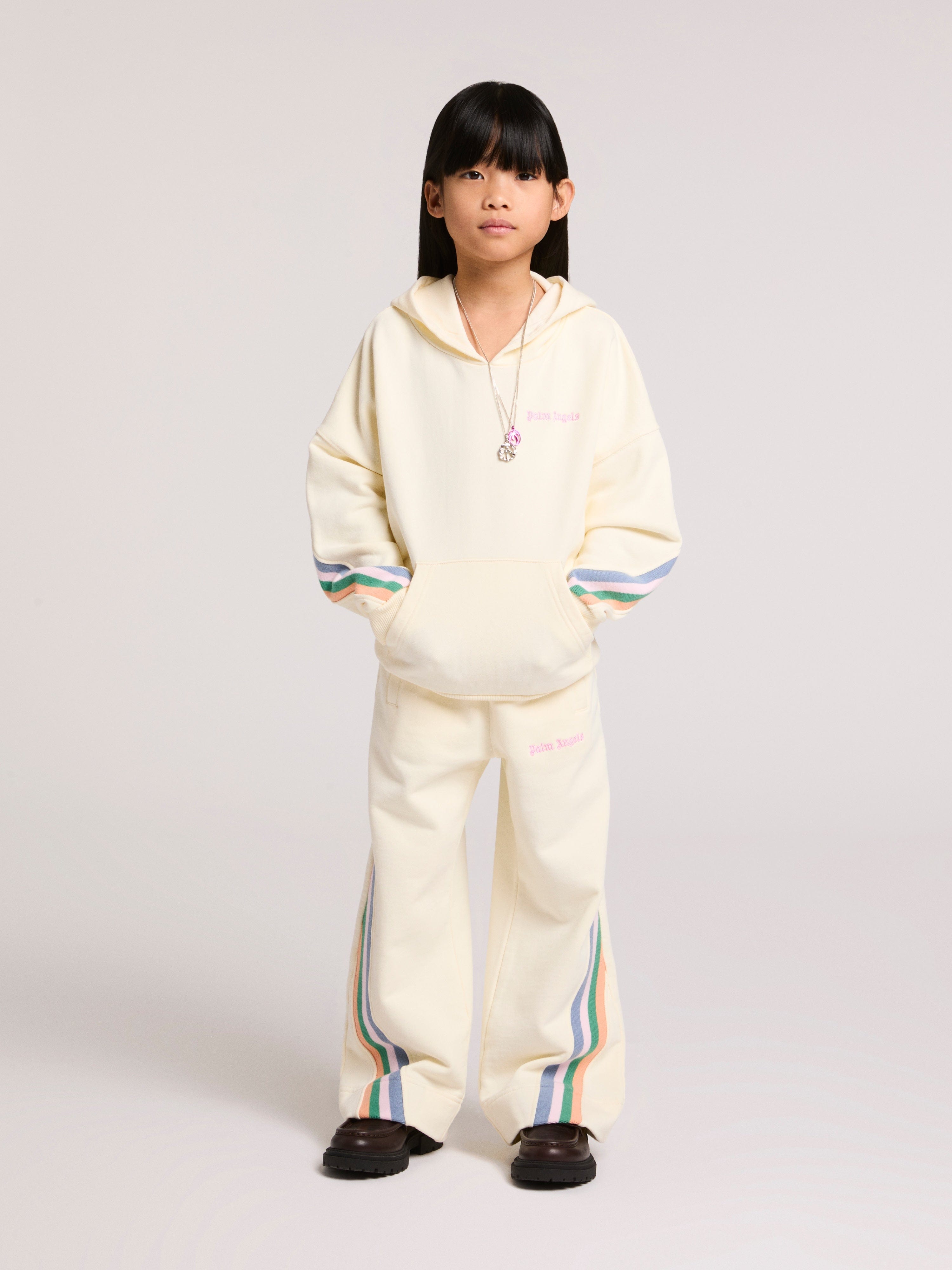 Palm Angels Girls Colourful Track Wide Pants in Ivory