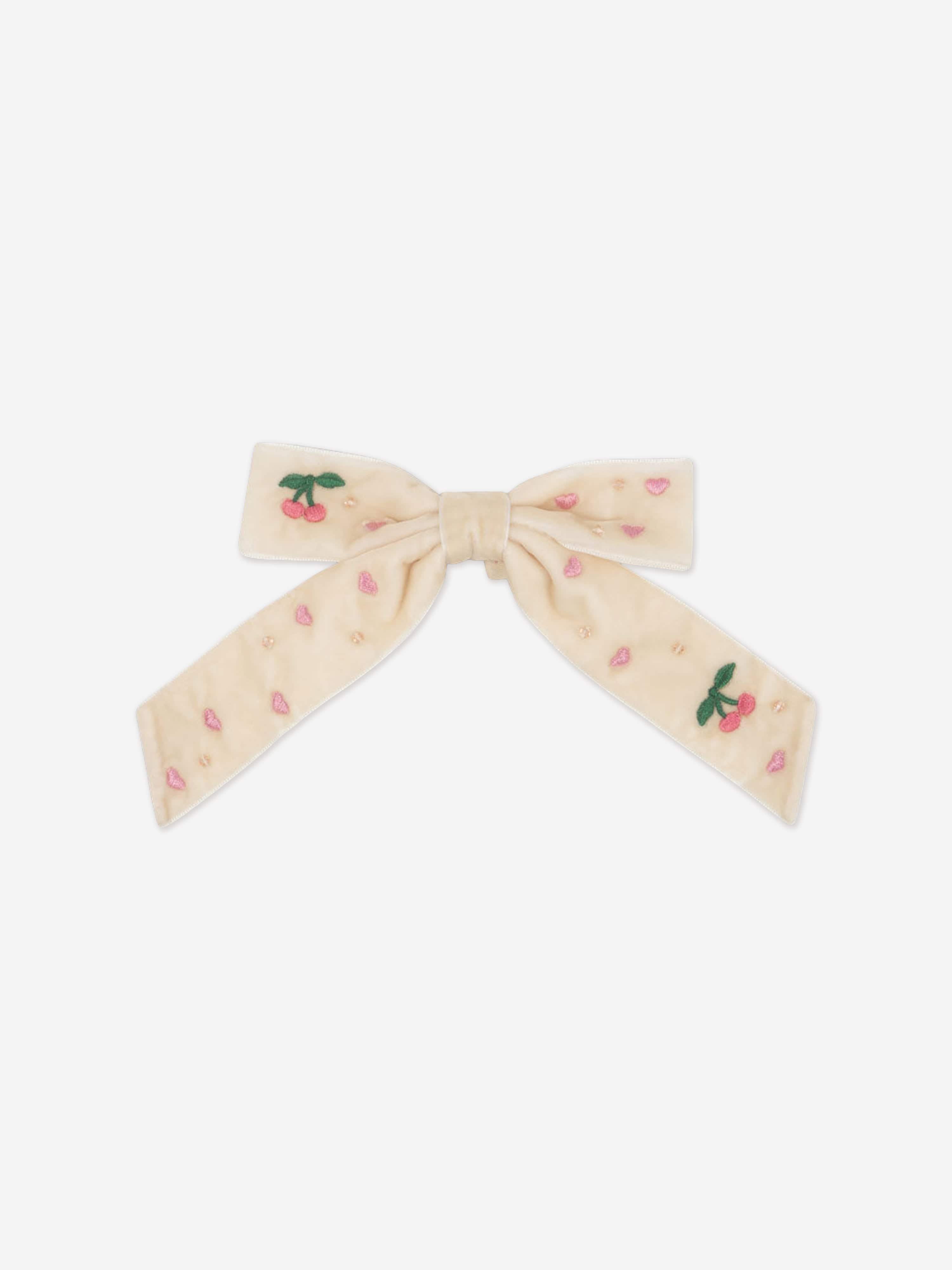 Konges Sløjd Girls Velvet Bow Pearly Hair Clip in Ivory