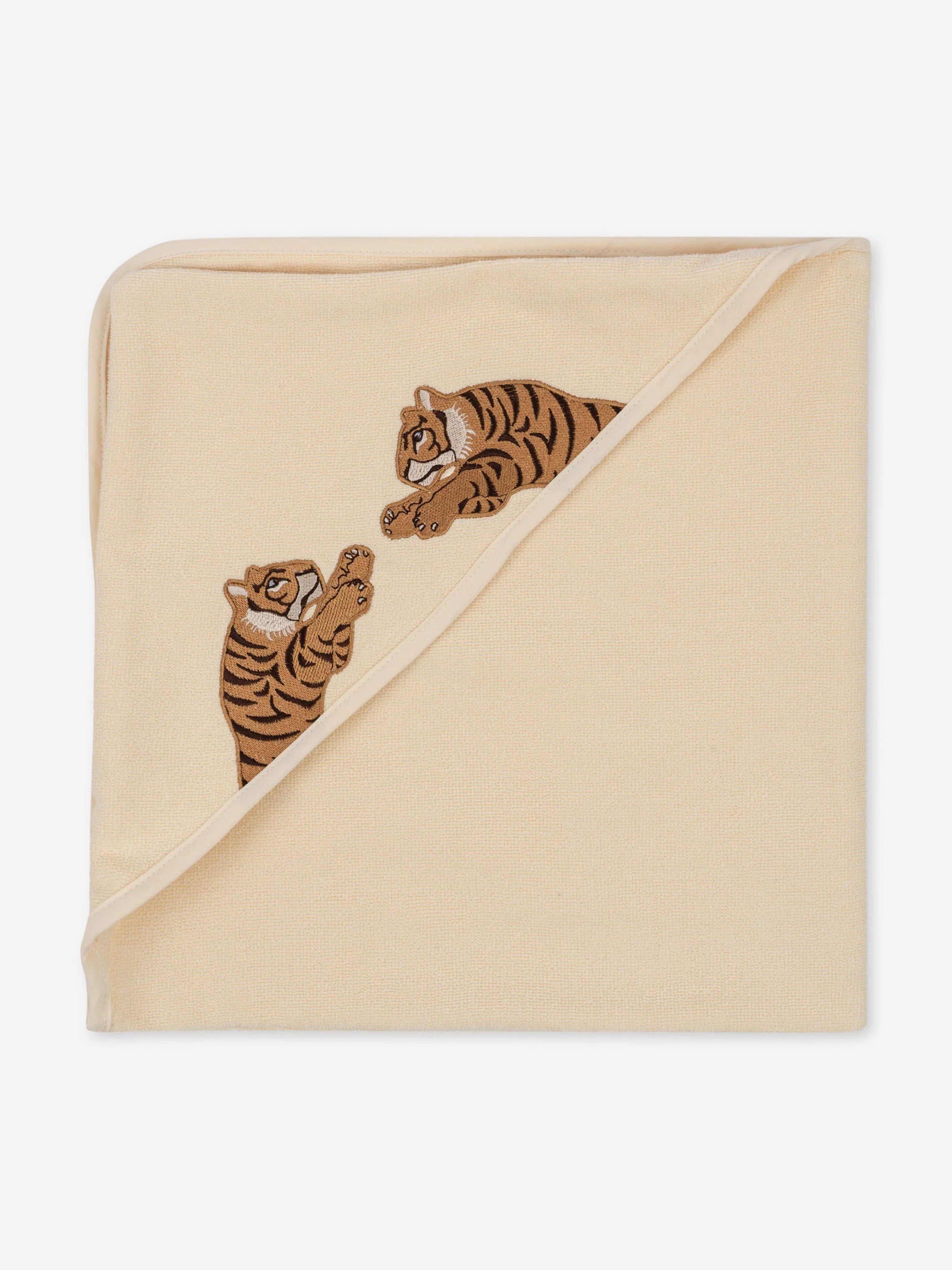 Konges Sløjd Kids Embroidered Tiger Terry Towel in Beige